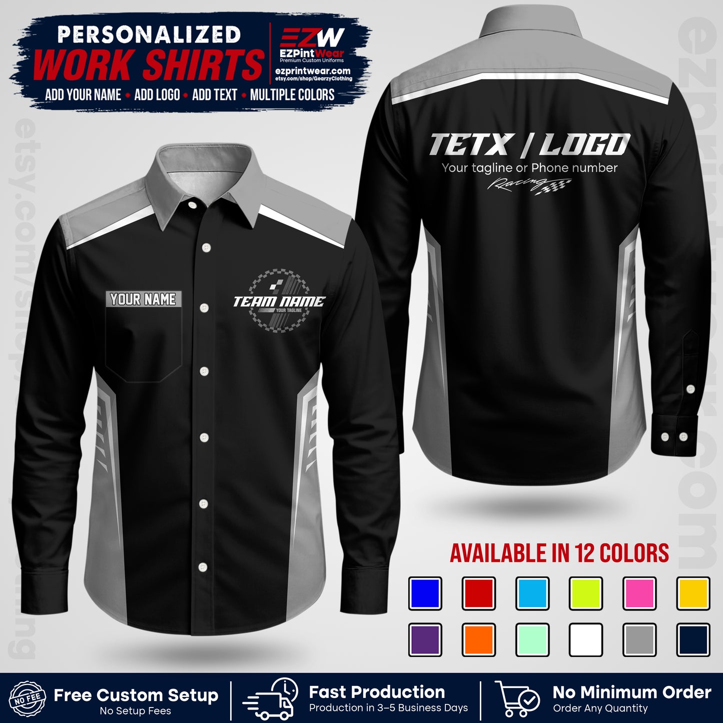 Custom Racing Shirt with Name, Logo & Text | Race Team Uniform | Crew Apparel RC07