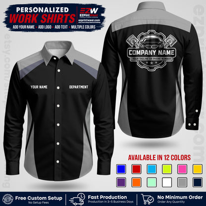 Custom Mechanic Work Shirt with Name, Logo & Text | Auto Shop Uniform | Workwear MCN 08