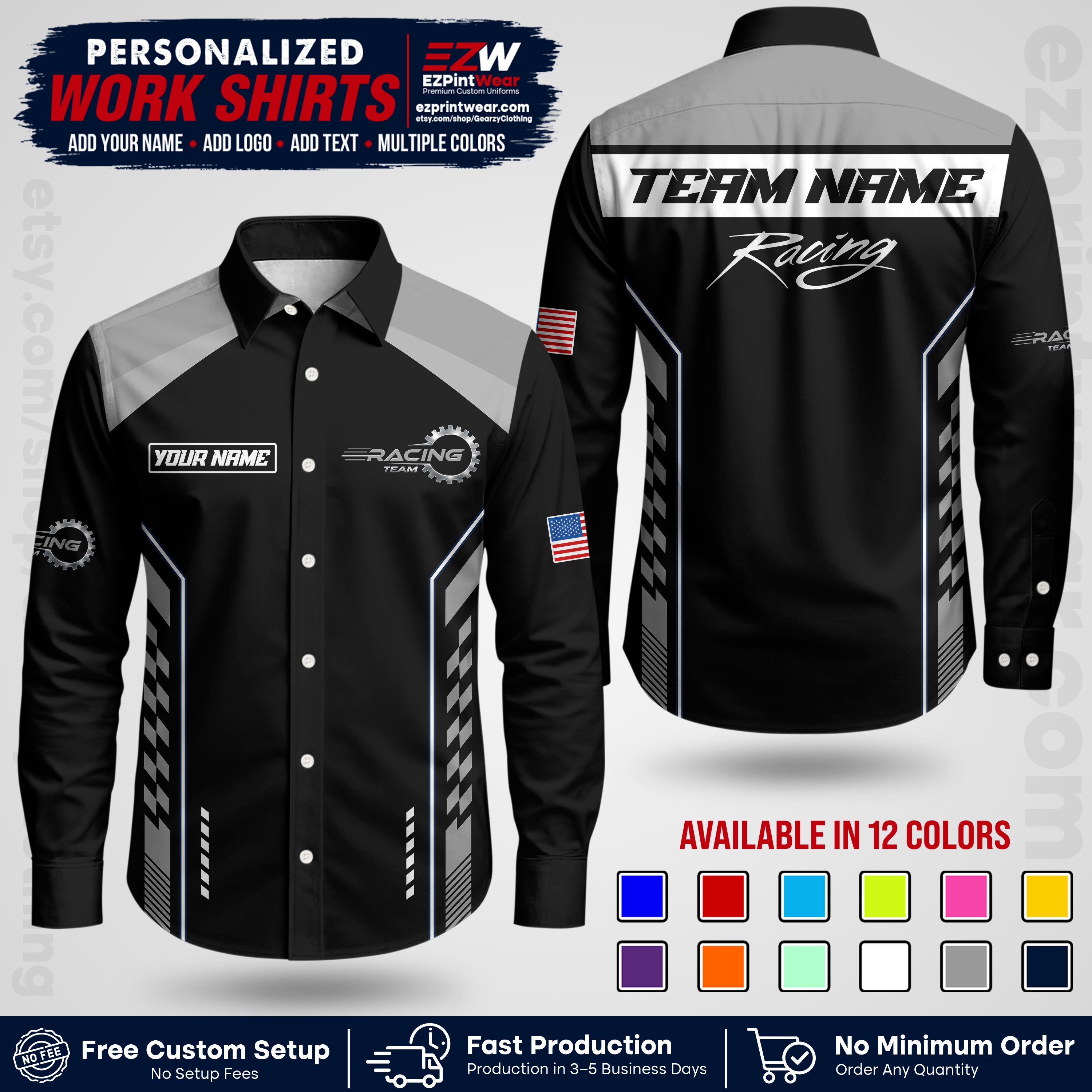 Custom Racing Shirt with Name, Logo & Text | Race Team Uniform | Crew Apparel RC13