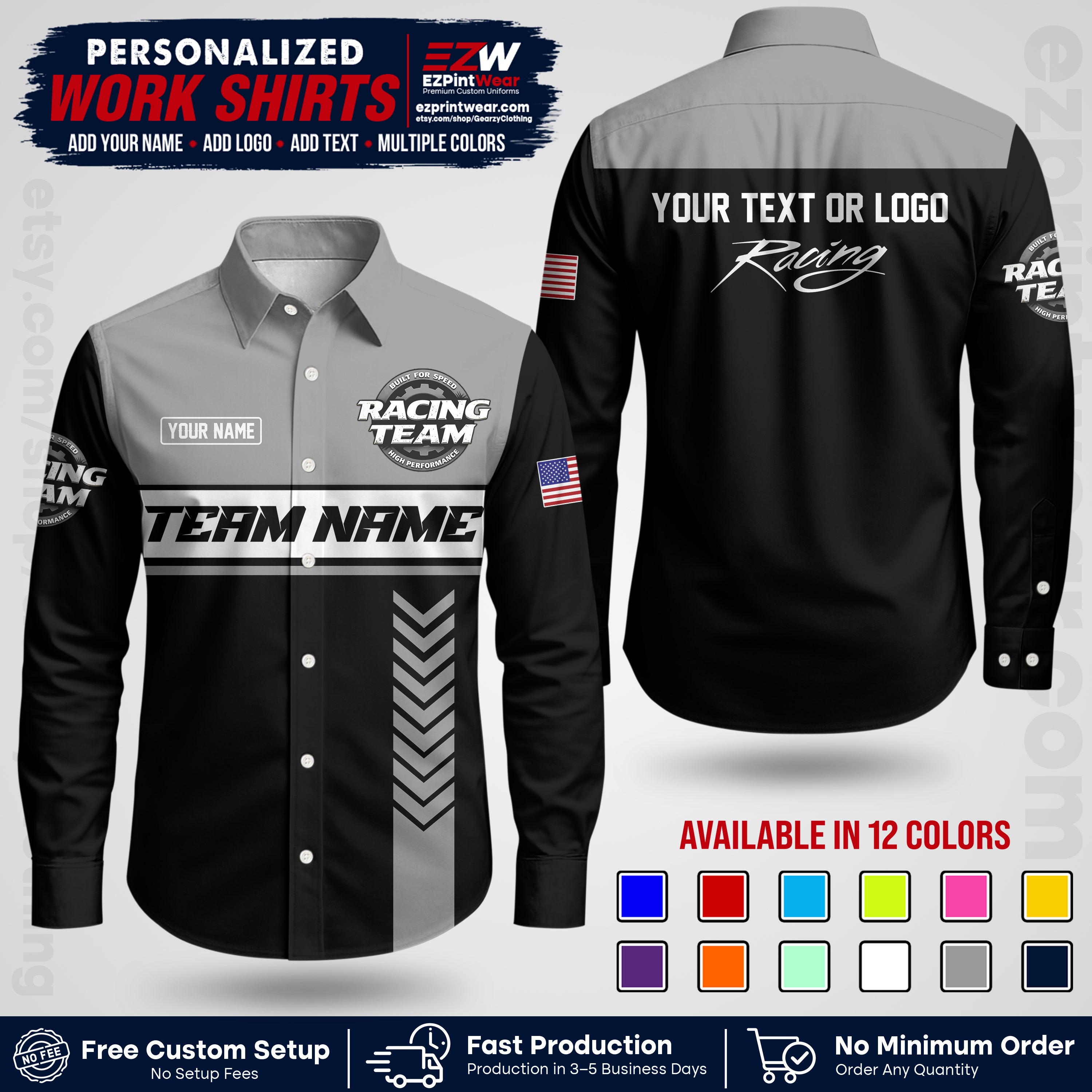 Custom Racing Shirt with Name, Logo & Text | Race Team Uniform | Crew Apparel RC02