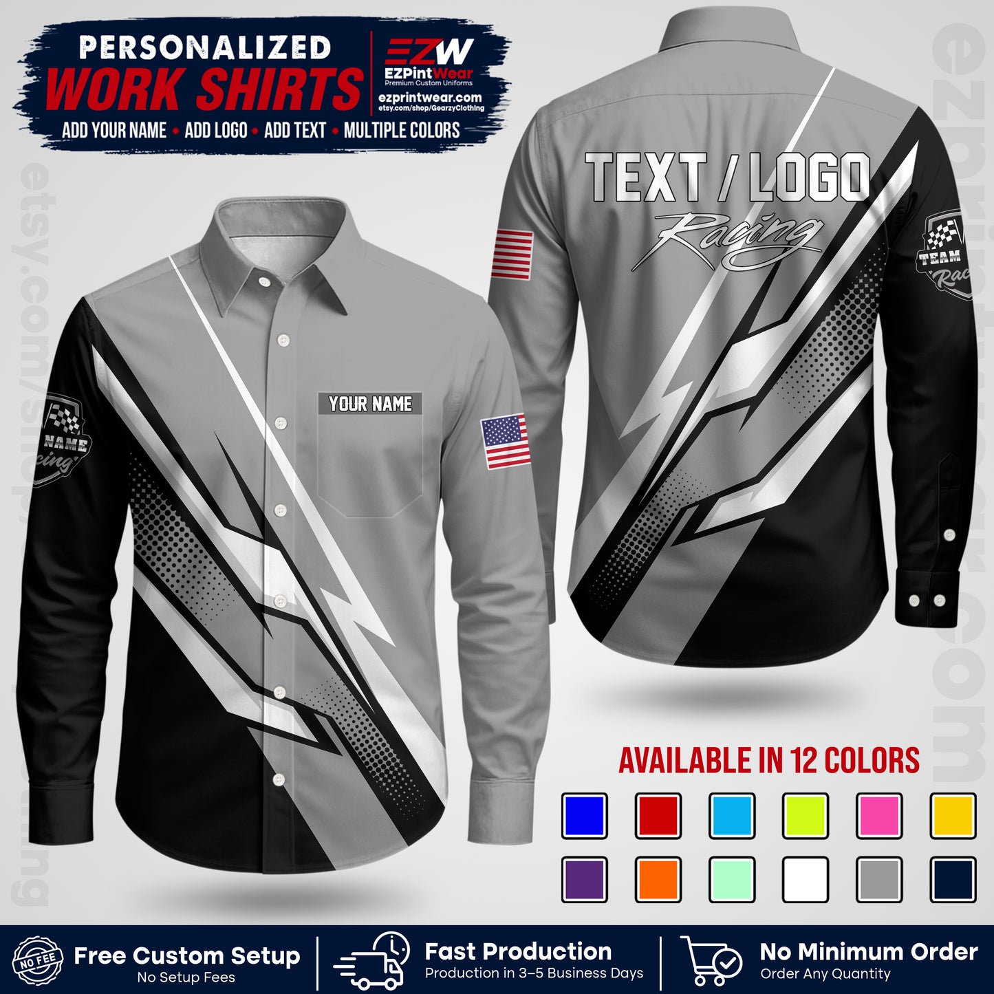 Custom Racing Shirt with Name, Logo & Text | Race Team Uniform | Crew Apparel RC01