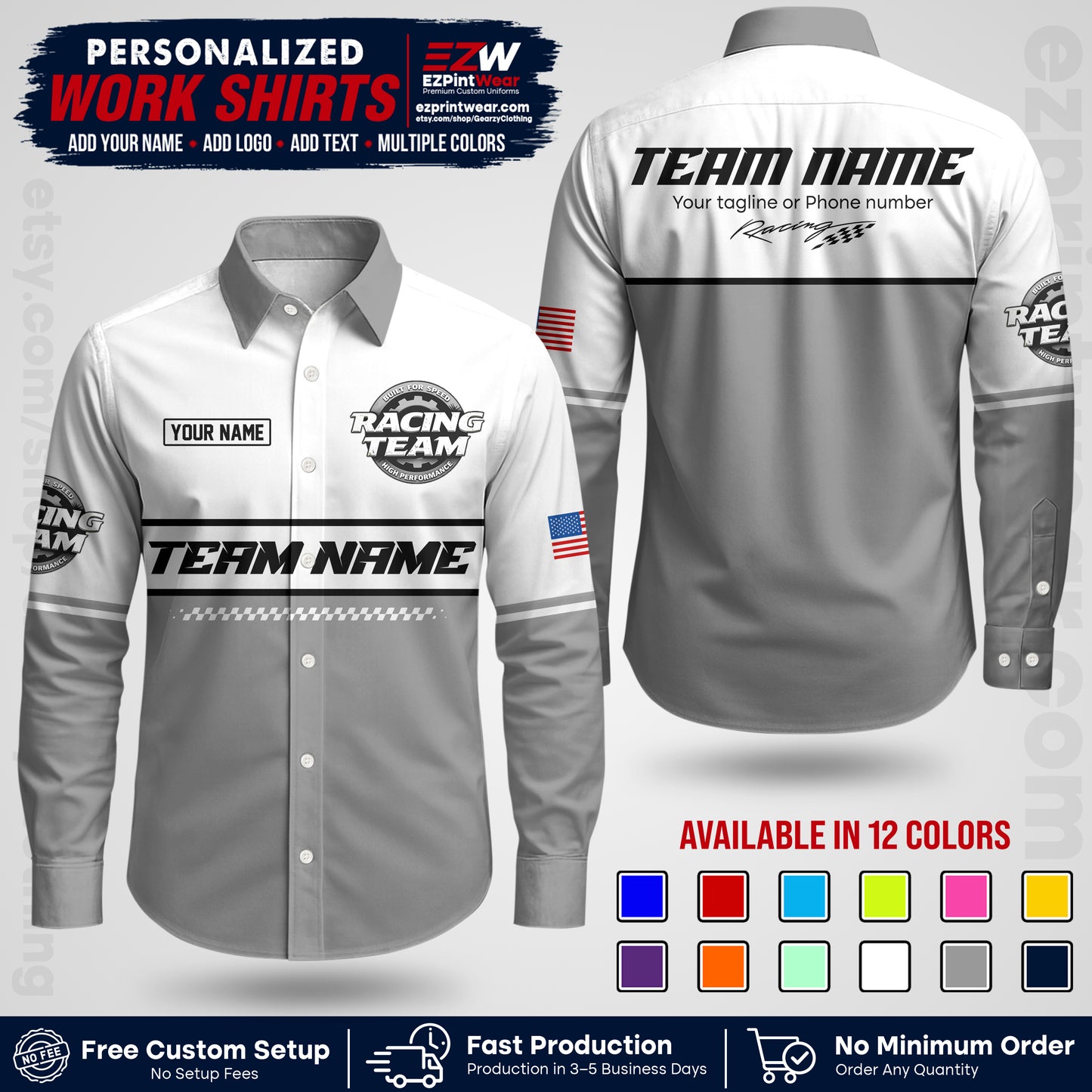 Custom Racing Shirt with Name, Logo & Text | Race Team Uniform | Crew Apparel RC12