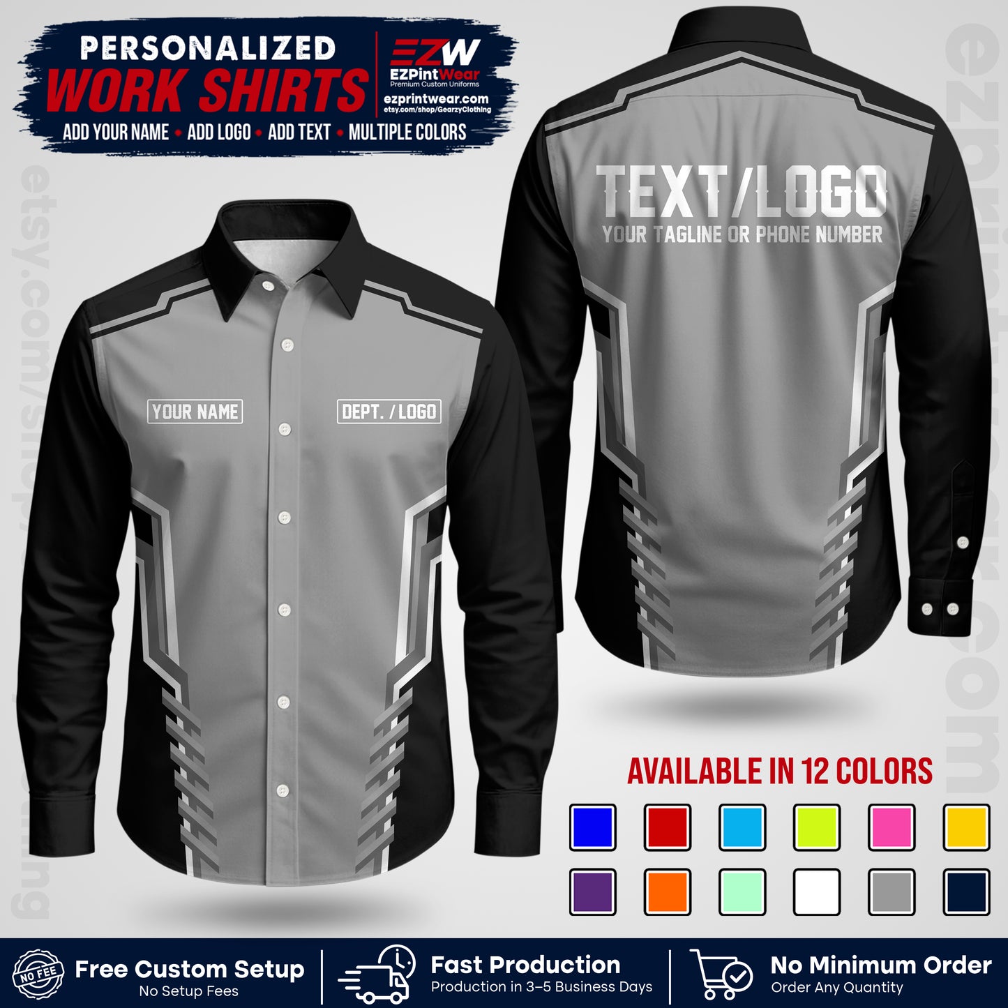 Custom All Over Print Work Uniform Shirt with Name, Logo & Text | Custom Hawaiian Shirt | Company Shirt | Employee Uniform UNF15