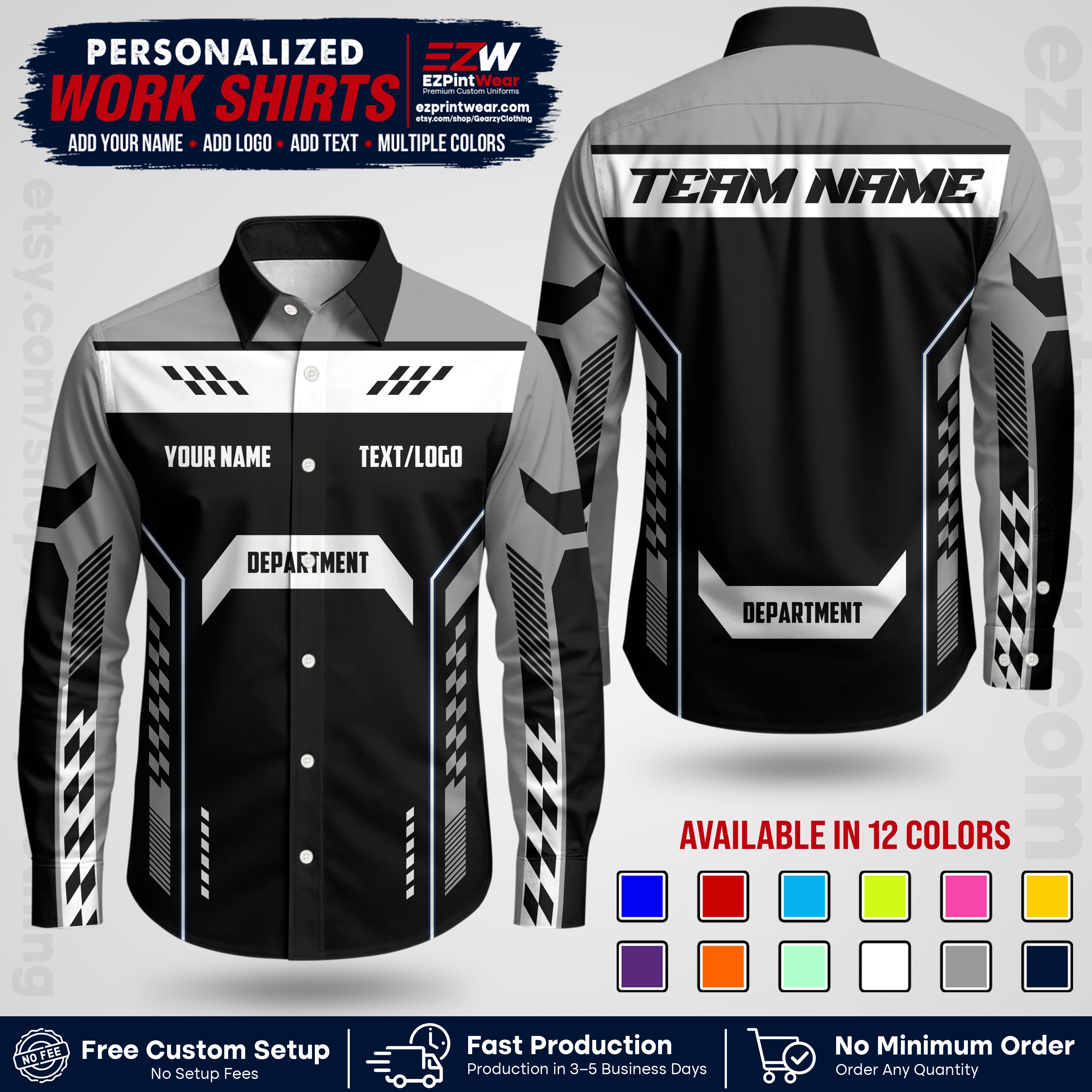 Custom All Over Print Work Uniform Shirt with Name, Logo & Text | Custom Hawaiian Shirt | Company Shirt | Employee Uniform UNF18