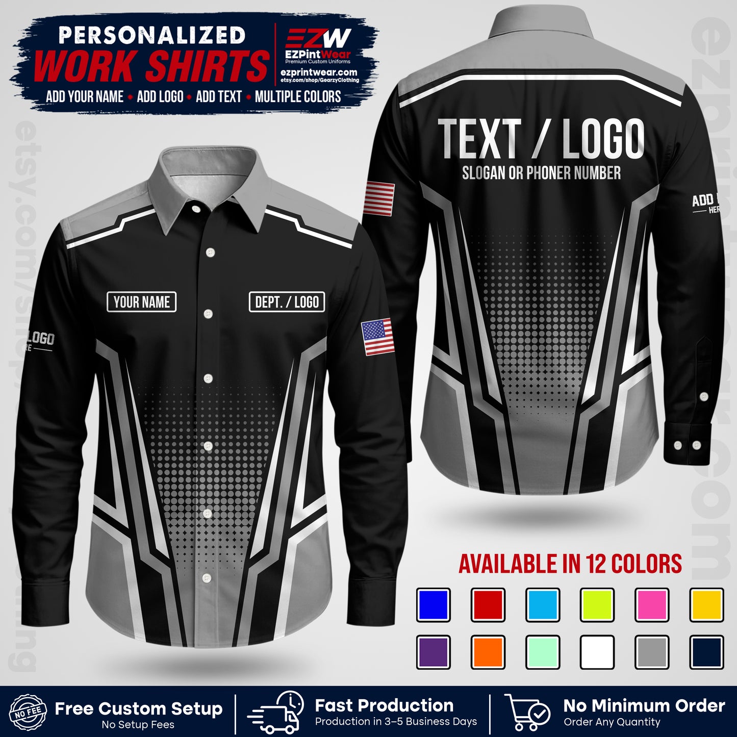 Custom All Over Print Work Uniform Shirt with Name, Logo & Text | Custom Hawaiian Shirt | Company Shirt | Employee Uniform UNF17
