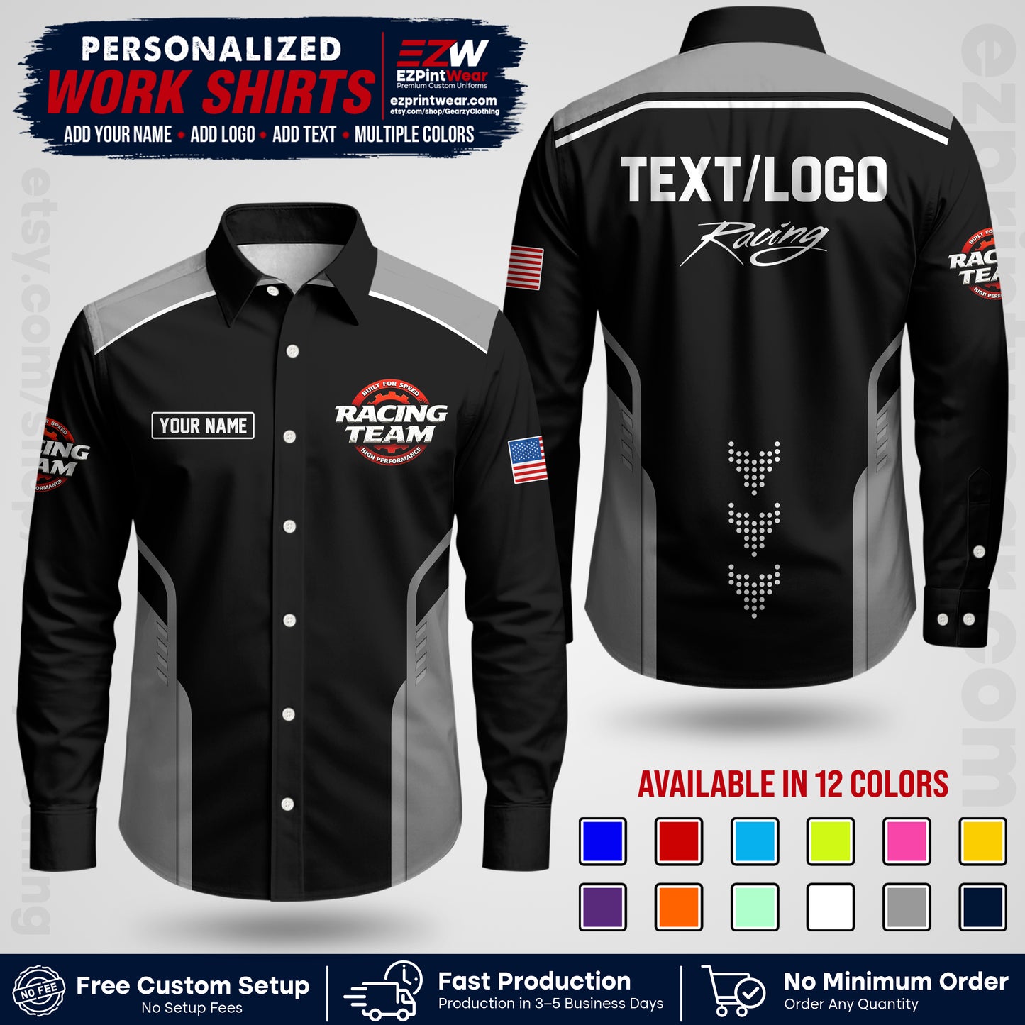 Custom Racing Shirt with Name, Logo & Text | Race Team Uniform | Crew Apparel RC09