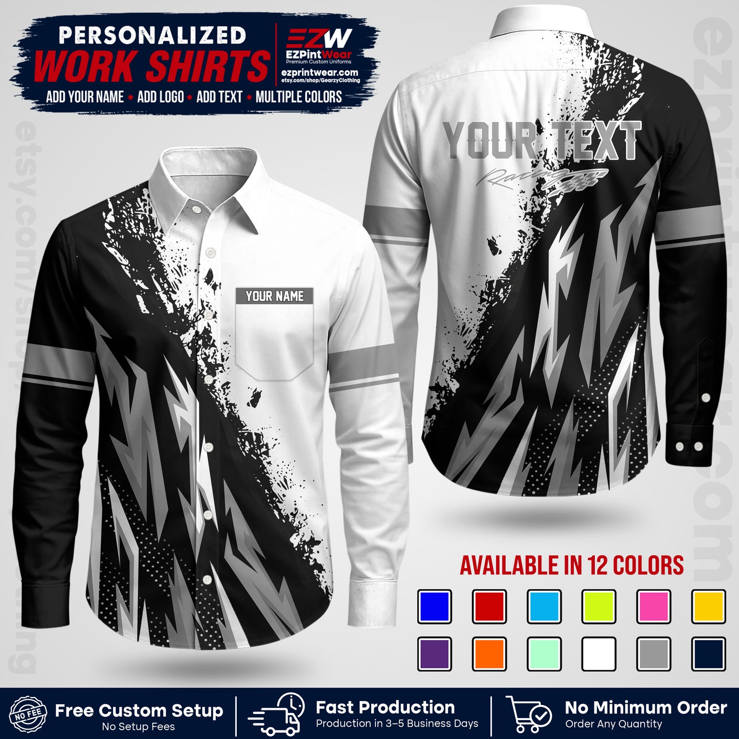 Custom Racing Shirt with Name, Logo & Text | Race Team Uniform | Crew Apparel RC08