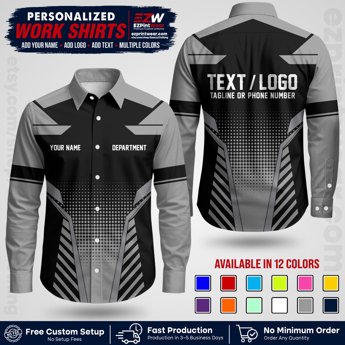 Custom All Over Print Work Uniform Shirt with Name, Logo & Text | Custom Hawaiian Shirt | Company Shirt | Employee Uniform UNF06