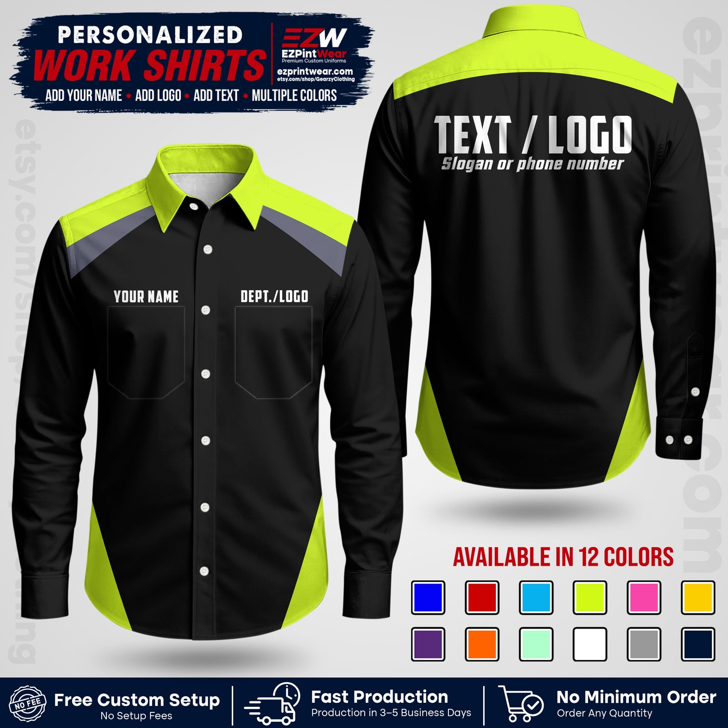 Custom All Over Print Work Uniform Shirt with Name, Logo & Text | Custom Hawaiian Shirt | Company Shirt | Employee Uniform UNF02