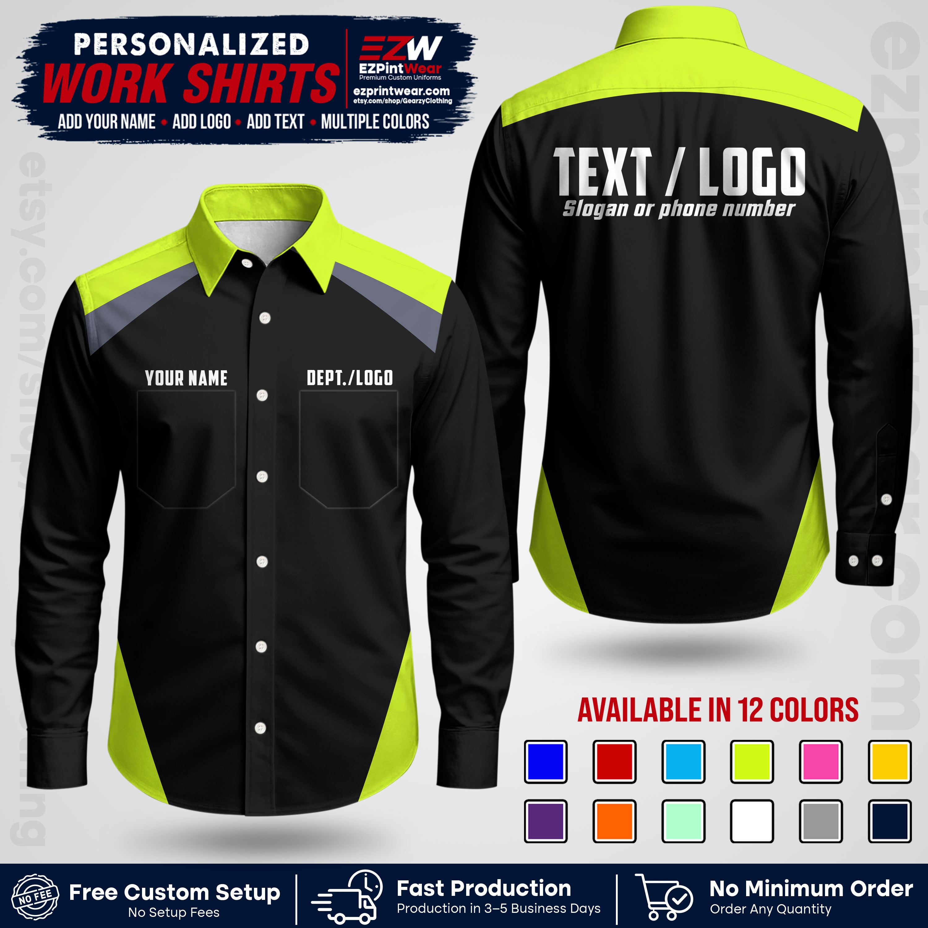 Custom All Over Print Work Uniform Shirt with Name, Logo & Text | Custom Hawaiian Shirt | Company Shirt | Employee Uniform UNF02