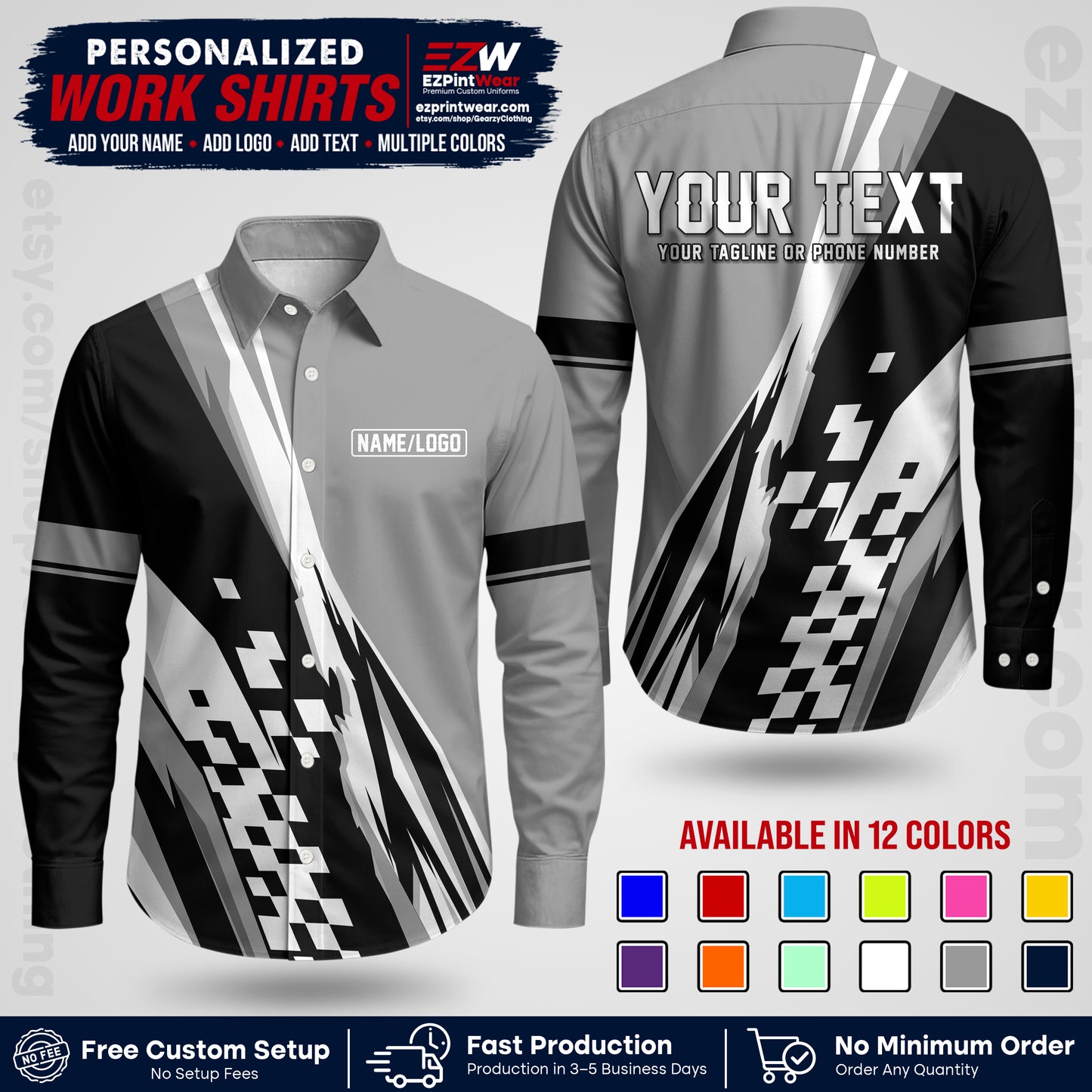 Custom Racing Shirt with Name, Logo & Text | Race Team Uniform | Crew Apparel RC04