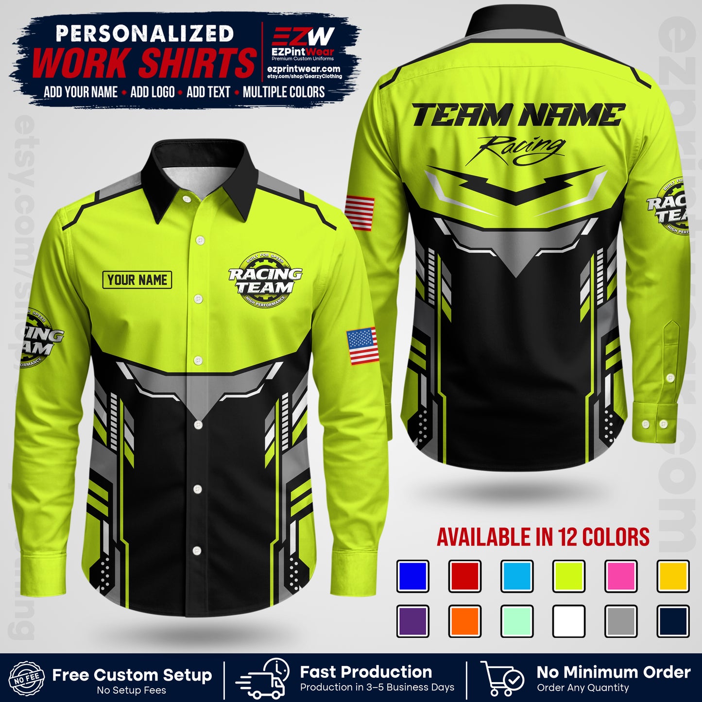 Custom Racing Shirt with Name, Logo & Text | Race Team Uniform | Crew Apparel RC11