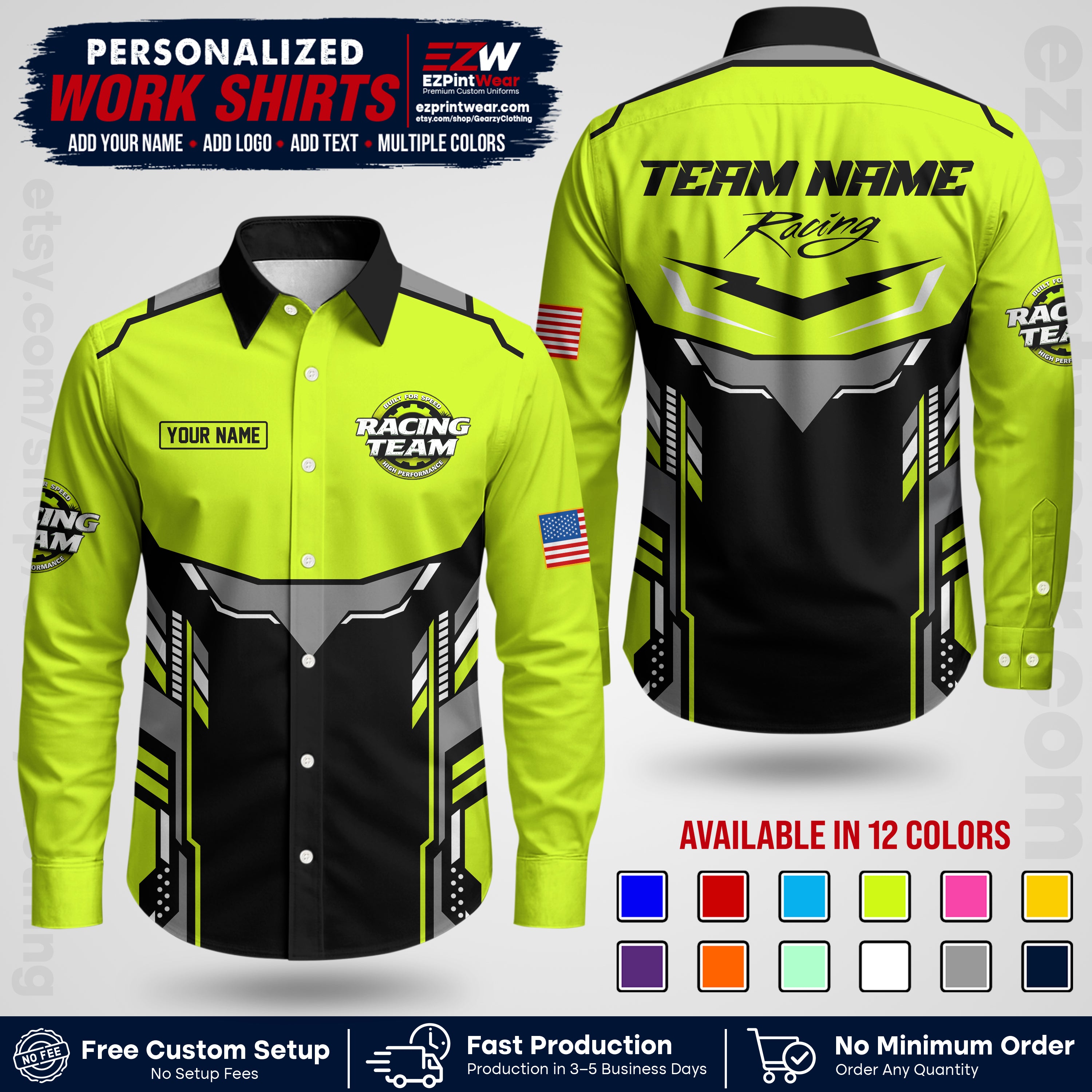 Custom Racing Shirt with Name, Logo & Text | Race Team Uniform | Crew Apparel RC11