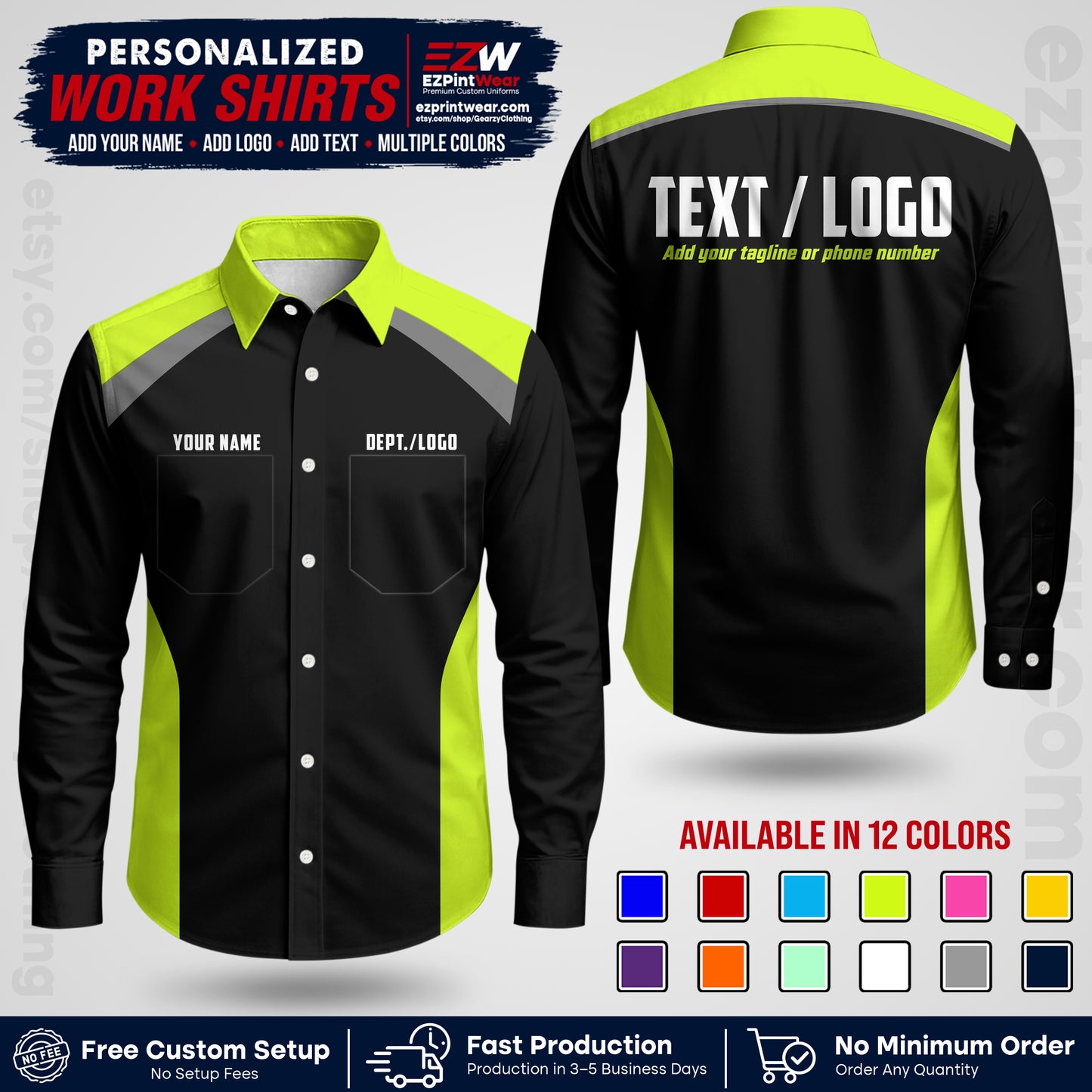 Custom All Over Print Work Uniform Shirt with Name, Logo & Text | Custom Hawaiian Shirt | Company Shirt | Employee Uniform UNF04