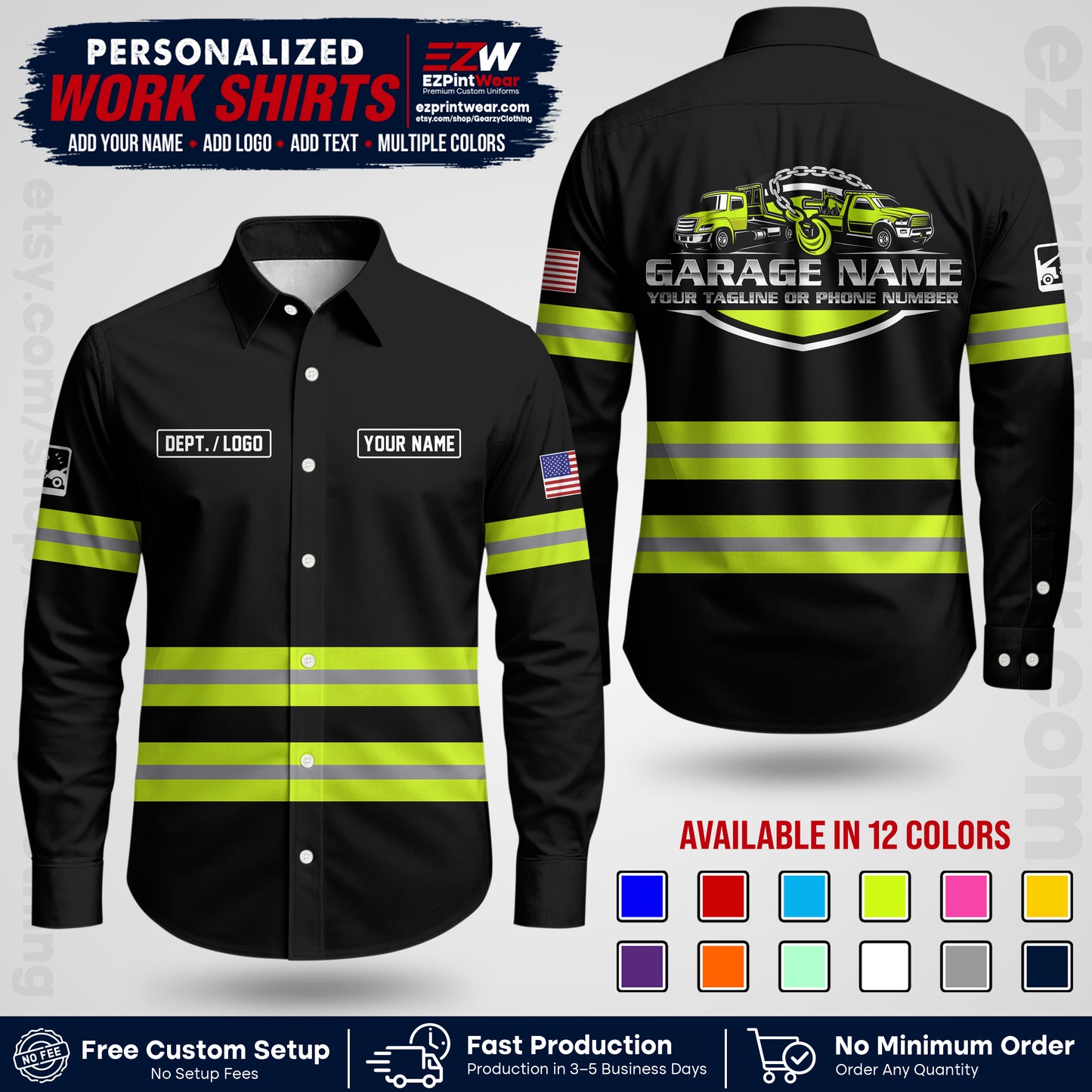 Custom Towing Workwear Uniform | Personalized Tow Truck Shirt | Non-Reflective Safety Stripe Apparel | Custom Towing Shirt | Tow Truck Apparel TW03
