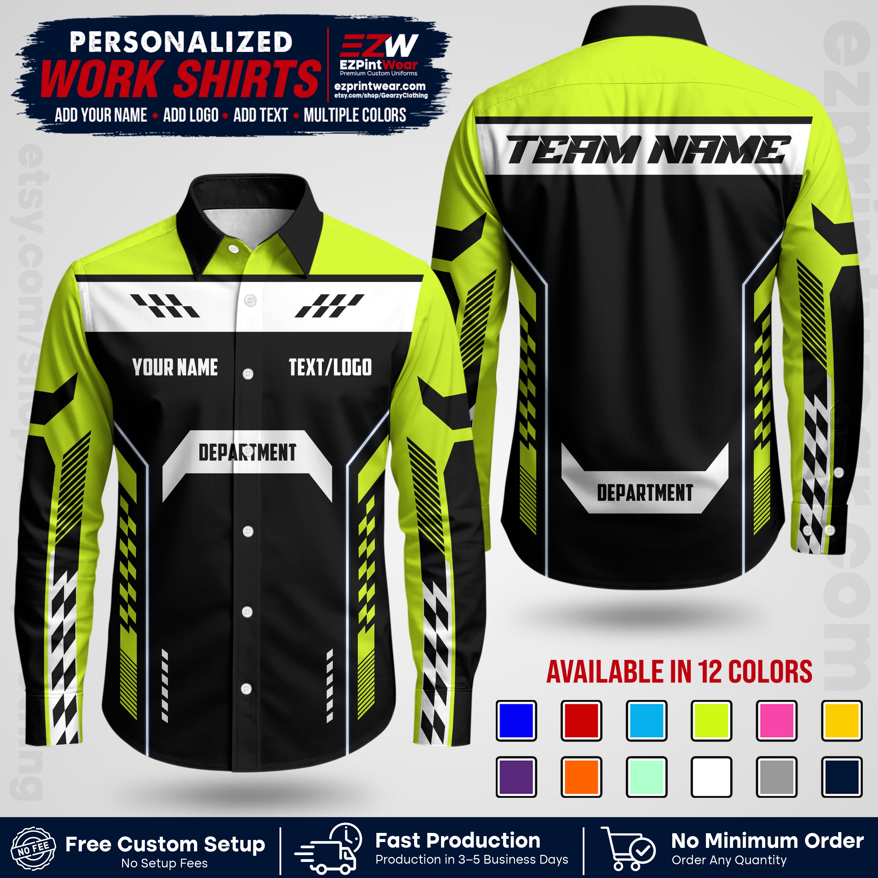Custom All Over Print Work Uniform Shirt with Name, Logo & Text | Custom Hawaiian Shirt | Company Shirt | Employee Uniform UNF18