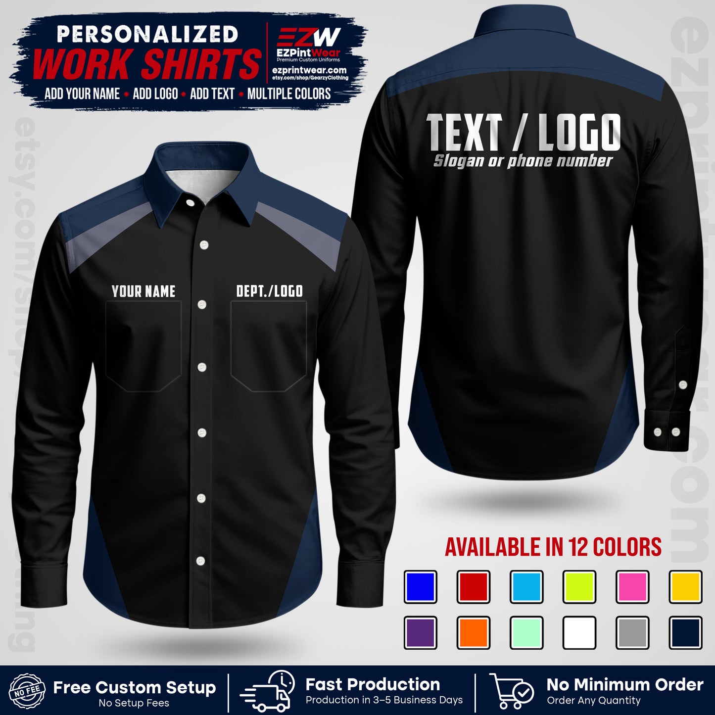 Custom All Over Print Work Uniform Shirt with Name, Logo & Text | Custom Hawaiian Shirt | Company Shirt | Employee Uniform UNF02
