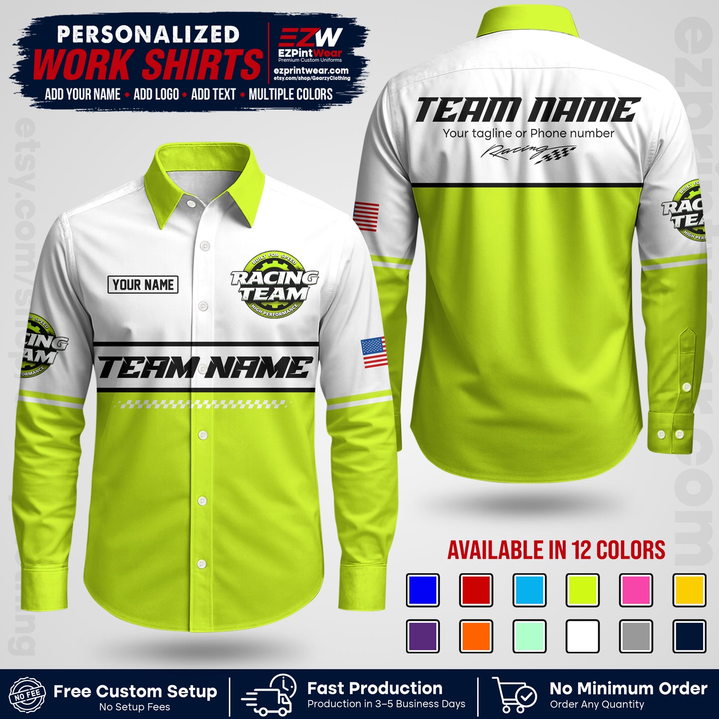 Custom Racing Shirt with Name, Logo & Text | Race Team Uniform | Crew Apparel RC12