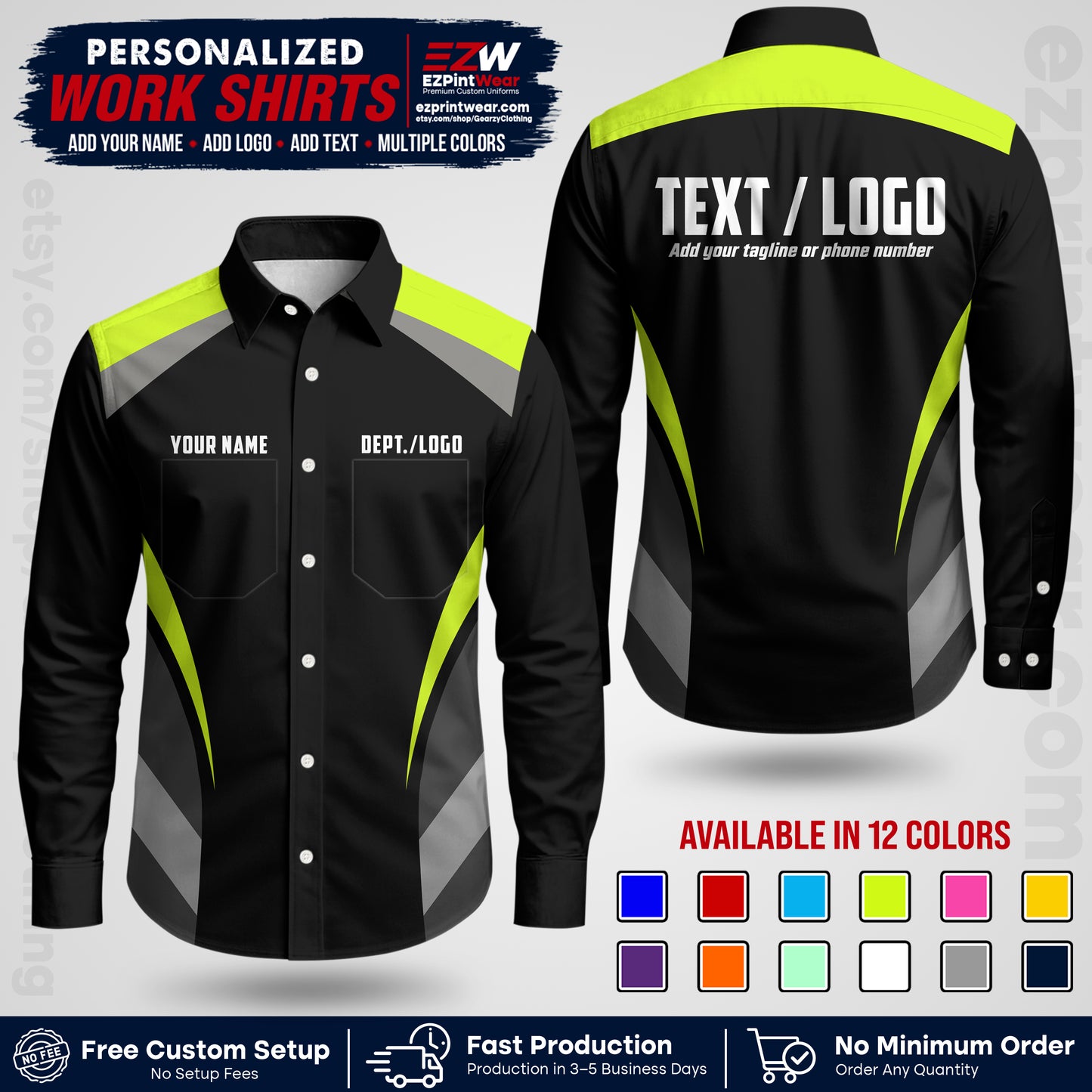 Custom All Over Print Work Uniform Shirt with Name, Logo & Text | Custom Hawaiian Shirt | Company Shirt | Employee Uniform UNF03