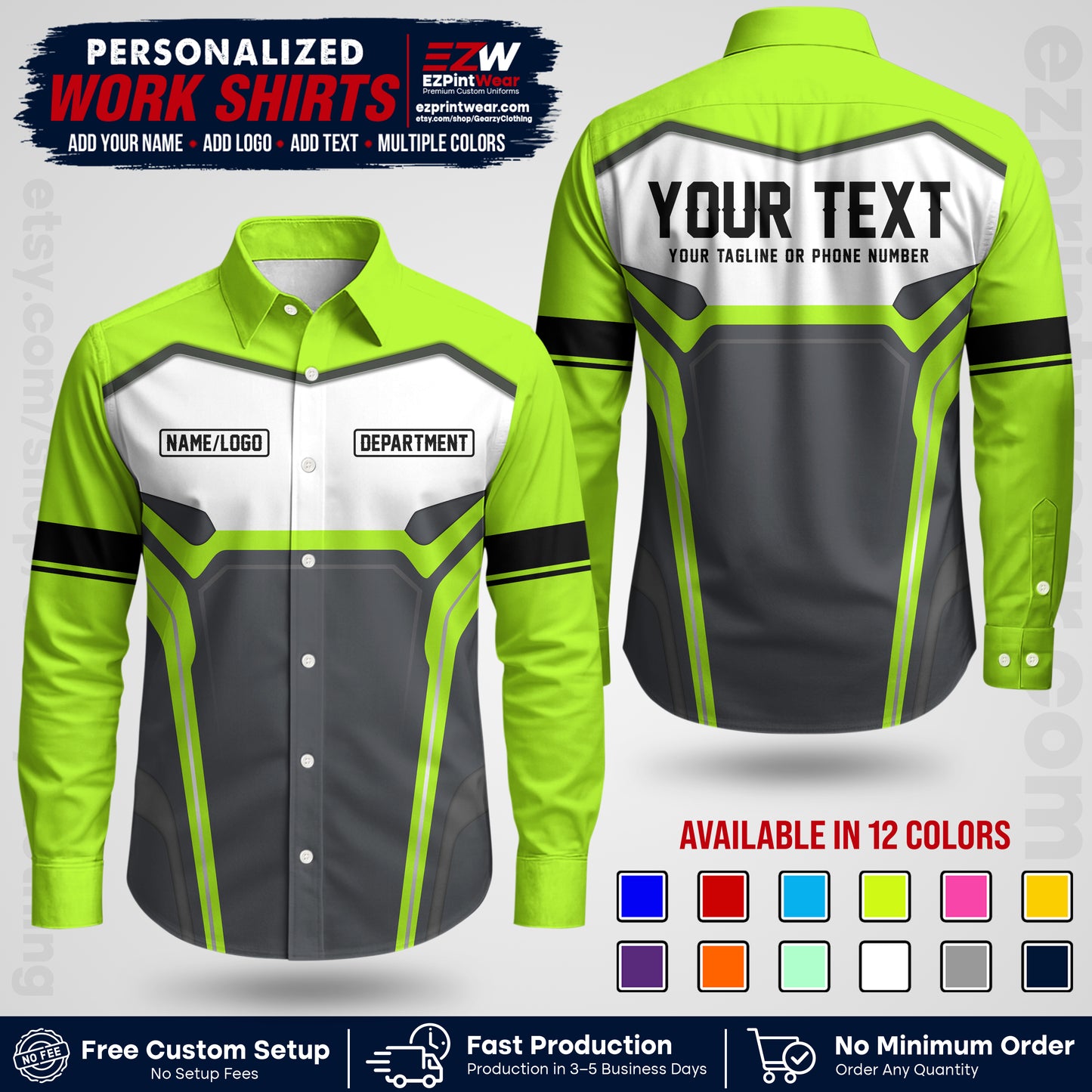 Custom All Over Print Work Uniform Shirt with Name, Logo & Text | Custom Hawaiian Shirt | Company Shirt | Employee Uniform UNF05