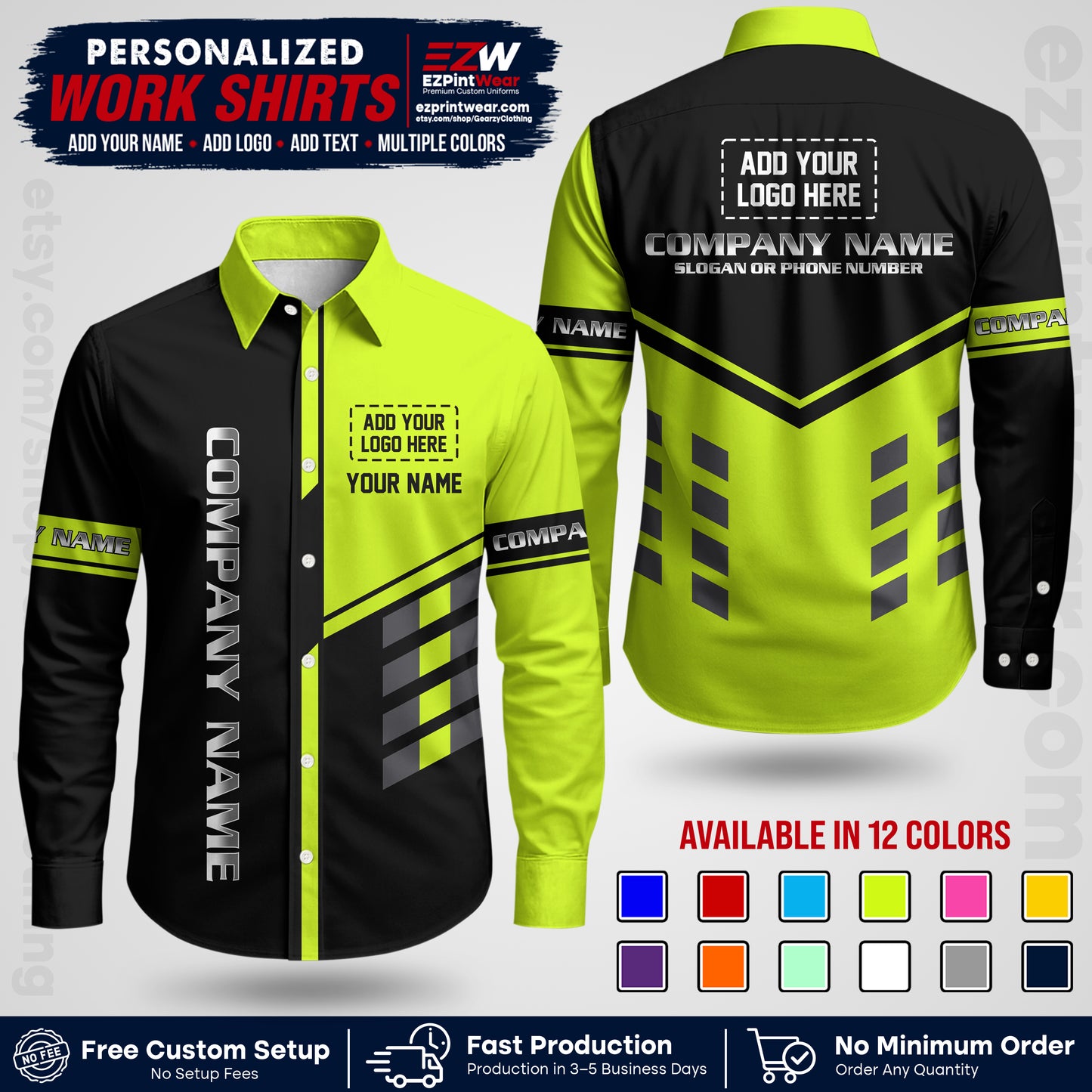 Custom All Over Print Work Uniform Shirt with Name, Logo & Text | Custom Hawaiian Shirt | Company Shirt | Employee Uniform UNF09