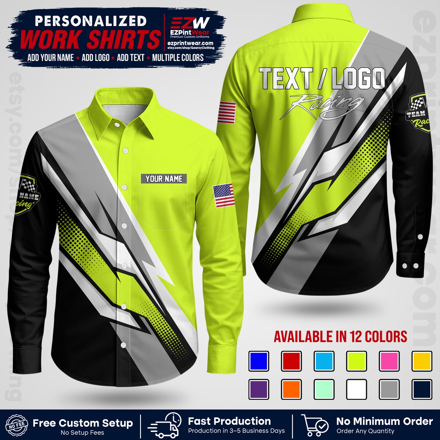 Custom Racing Shirt with Name, Logo & Text | Race Team Uniform | Crew Apparel RC01