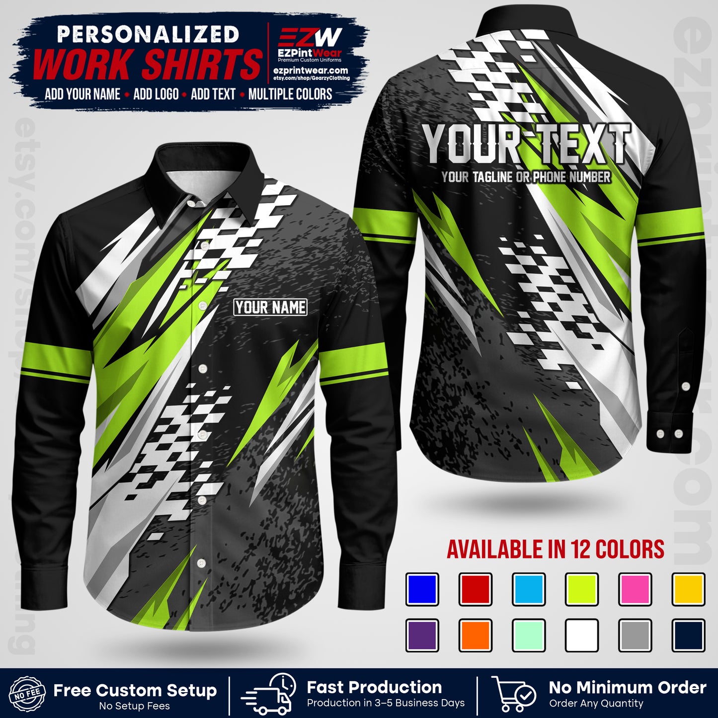 Custom Racing Shirt with Name, Logo & Text | Race Team Uniform | Crew Apparel RC03