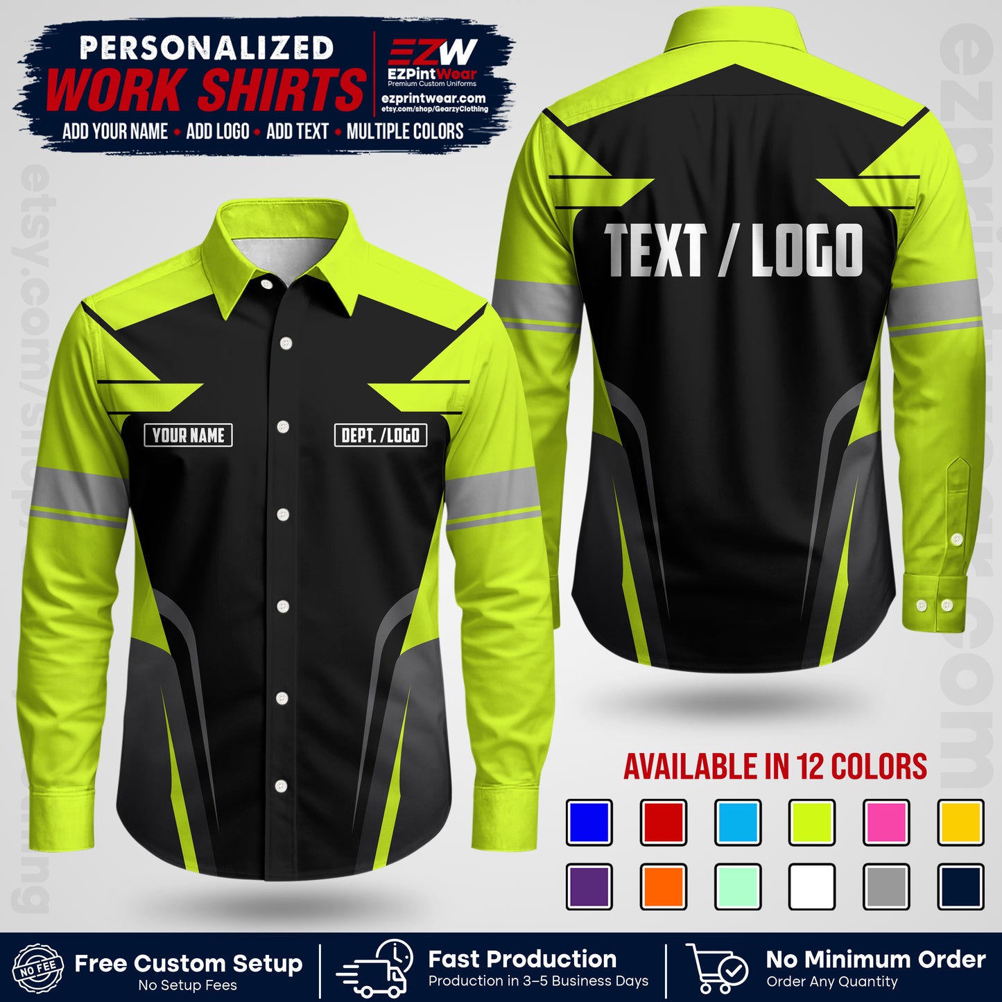 Custom All Over Print Work Uniform Shirt with Name, Logo & Text | Custom Hawaiian Shirt | Company Shirt | Employee Uniform UNF01