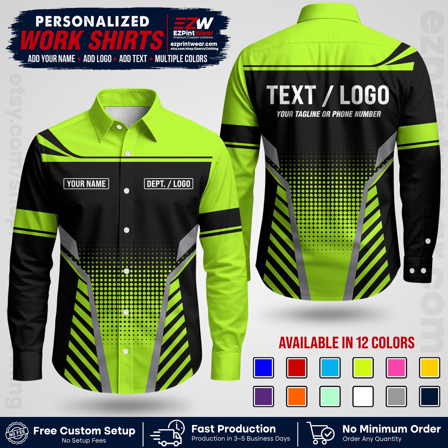 Custom All Over Print Work Uniform Shirt with Name, Logo & Text | Custom Hawaiian Shirt | Company Shirt | Employee Uniform UNF08