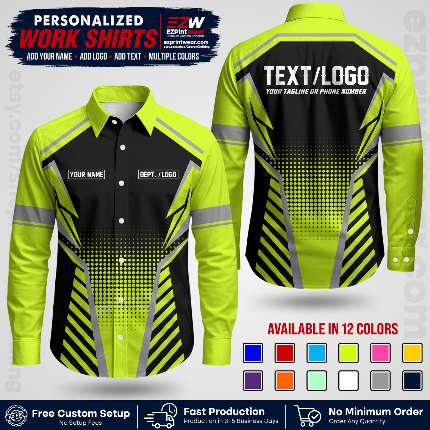 Custom All Over Print Work Uniform Shirt with Name, Logo & Text | Custom Hawaiian Shirt | Company Shirt | Employee Uniform UNF13