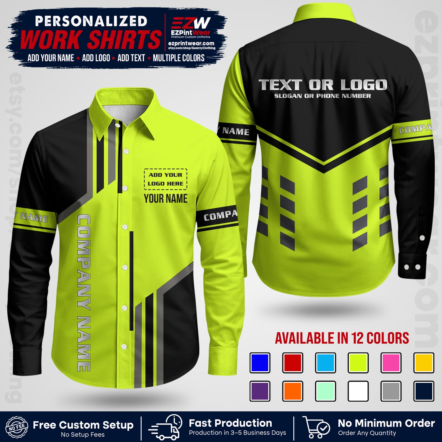 Custom All Over Print Work Uniform Shirt with Name, Logo & Text | Custom Hawaiian Shirt | Company Shirt | Employee Uniform UNF10