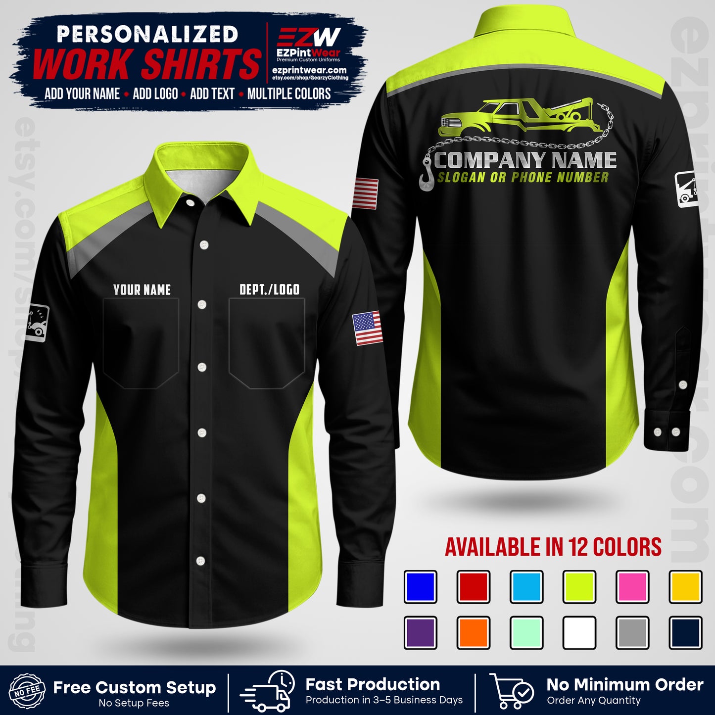 Custom Towing Shirt with Name, Logo & Text | Towing Company Uniform | Workwear TW01