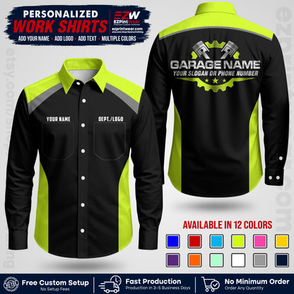 Custom Mechanic Work Shirt with Name, Logo & Text | Auto Shop Uniform | Workwear MCN 06