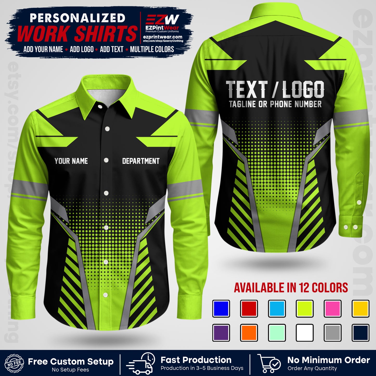 Custom All Over Print Work Uniform Shirt with Name, Logo & Text | Custom Hawaiian Shirt | Company Shirt | Employee Uniform UNF06