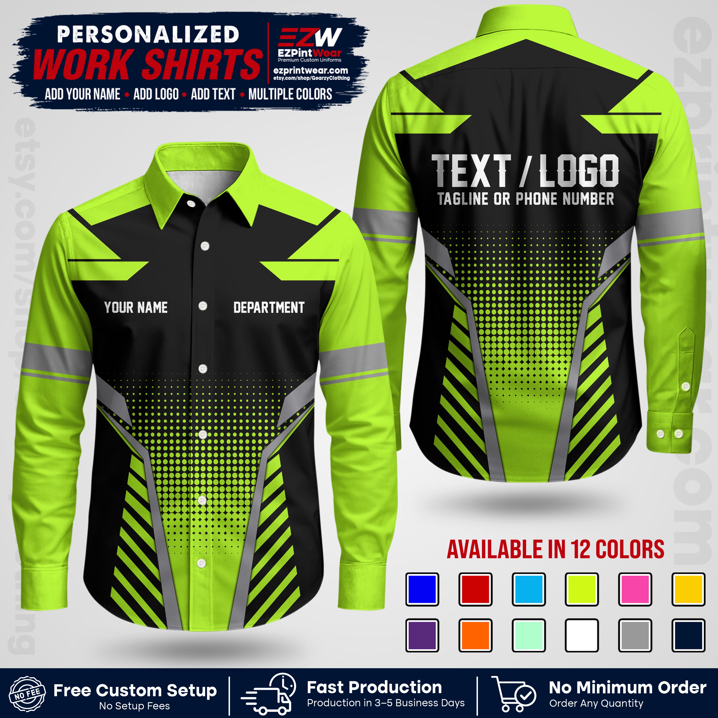 Custom All Over Print Work Uniform Shirt with Name, Logo & Text | Custom Hawaiian Shirt | Company Shirt | Employee Uniform UNF06