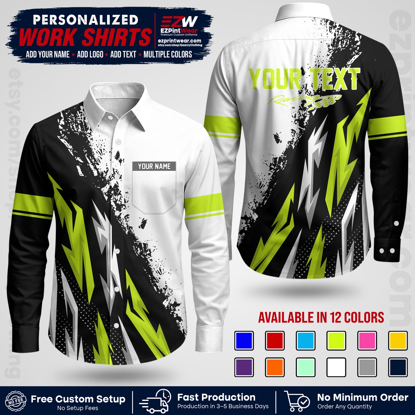 Custom Racing Shirt with Name, Logo & Text | Race Team Uniform | Crew Apparel RC08