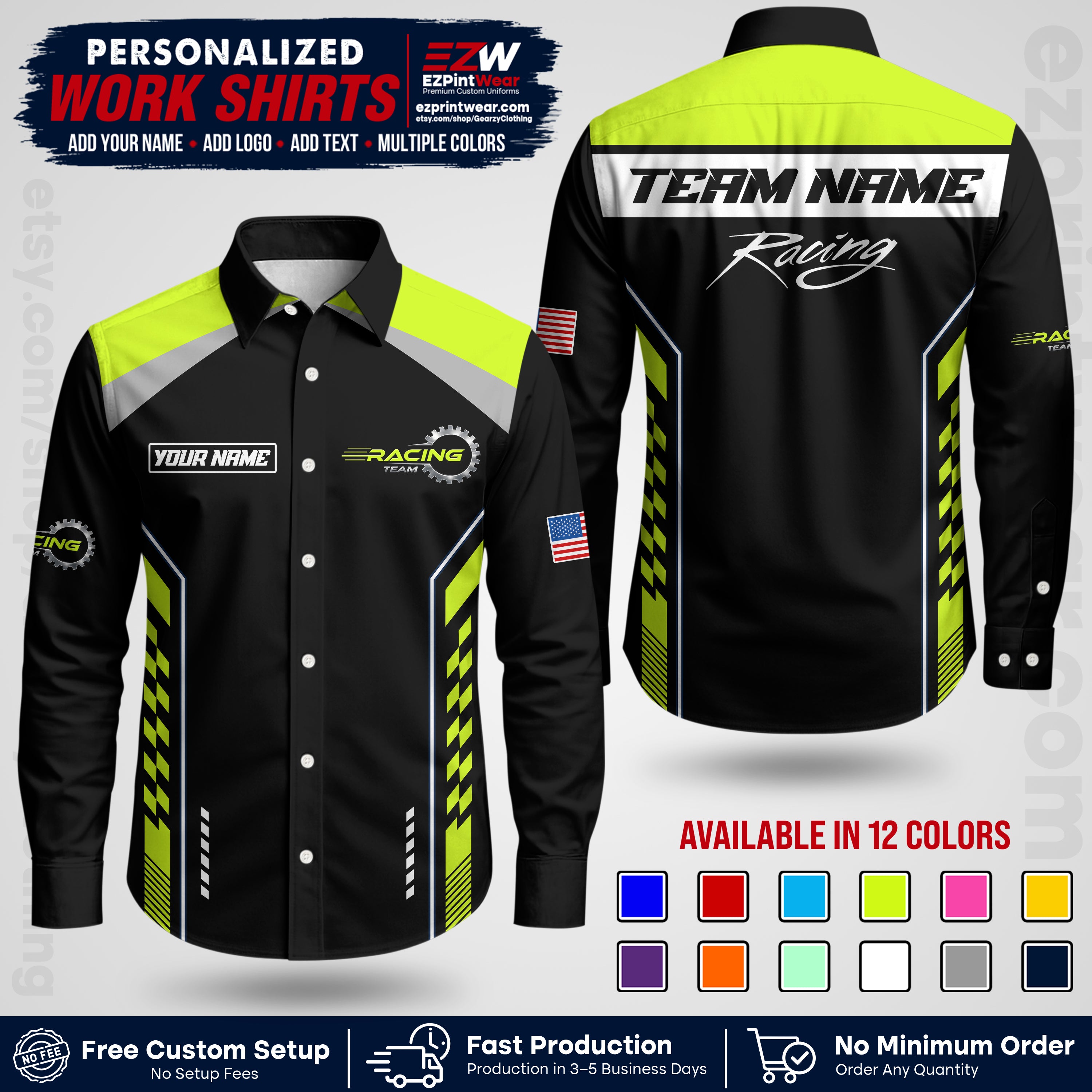 Custom Racing Shirt with Name, Logo & Text | Race Team Uniform | Crew Apparel RC13