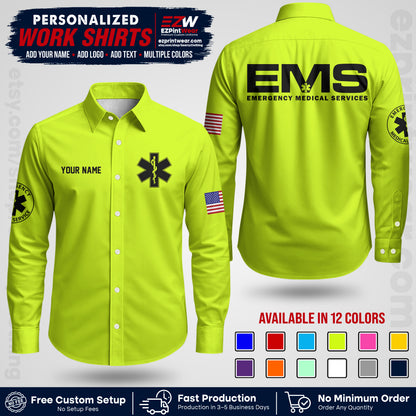Custom EMS Shirt with Name, Logo & Text | EMS Team Uniform | First Responder Workwear EMSU01