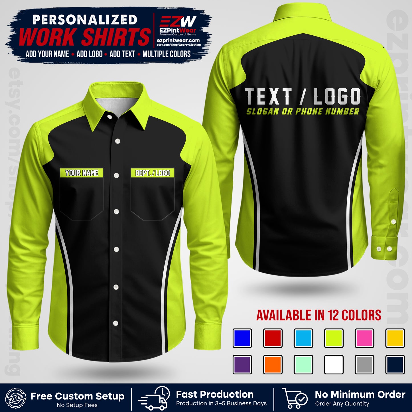 Custom All Over Print Work Uniform Shirt with Name, Logo & Text | Custom Hawaiian Shirt | Company Shirt | Employee Uniform UNF16