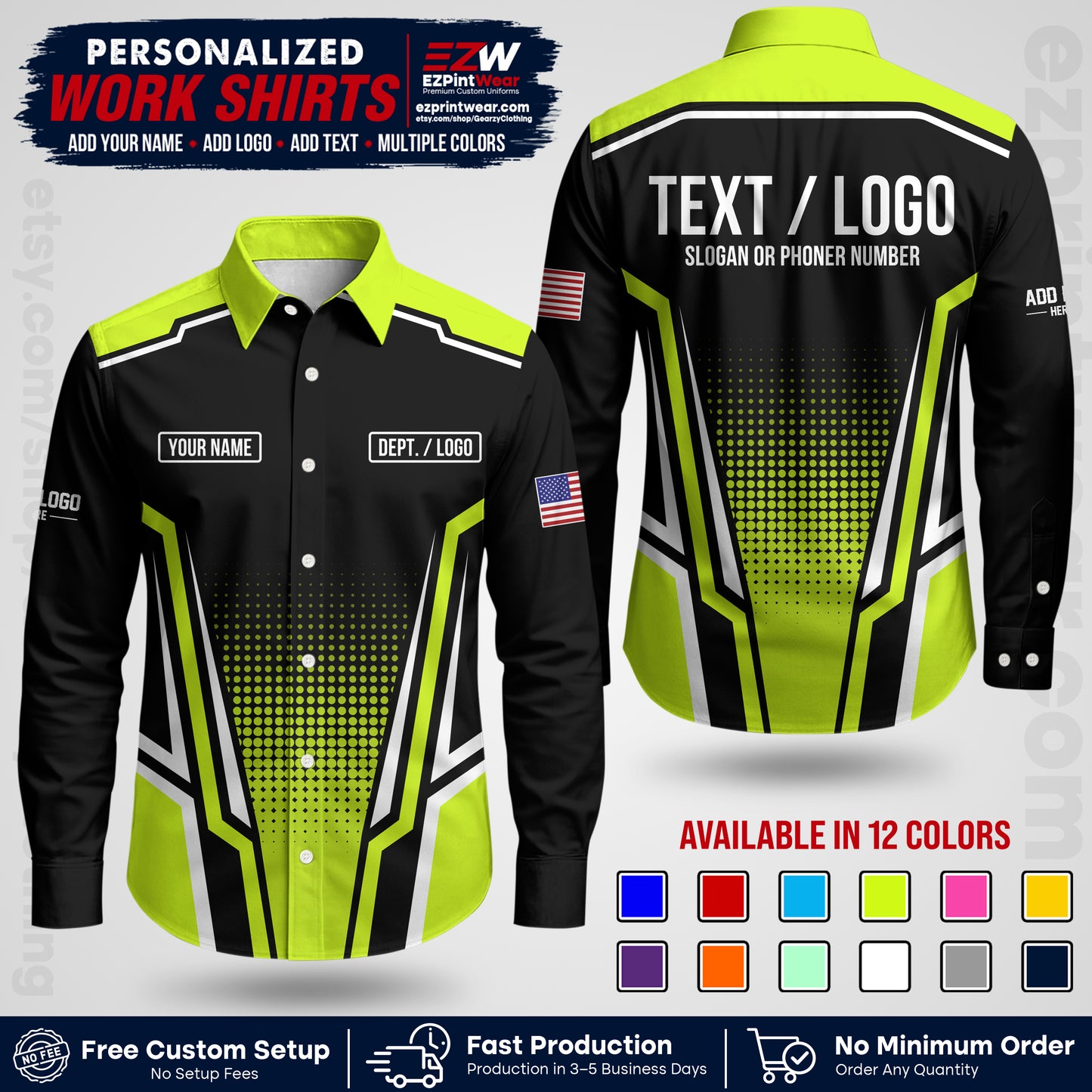 Custom All Over Print Work Uniform Shirt with Name, Logo & Text | Custom Hawaiian Shirt | Company Shirt | Employee Uniform UNF17