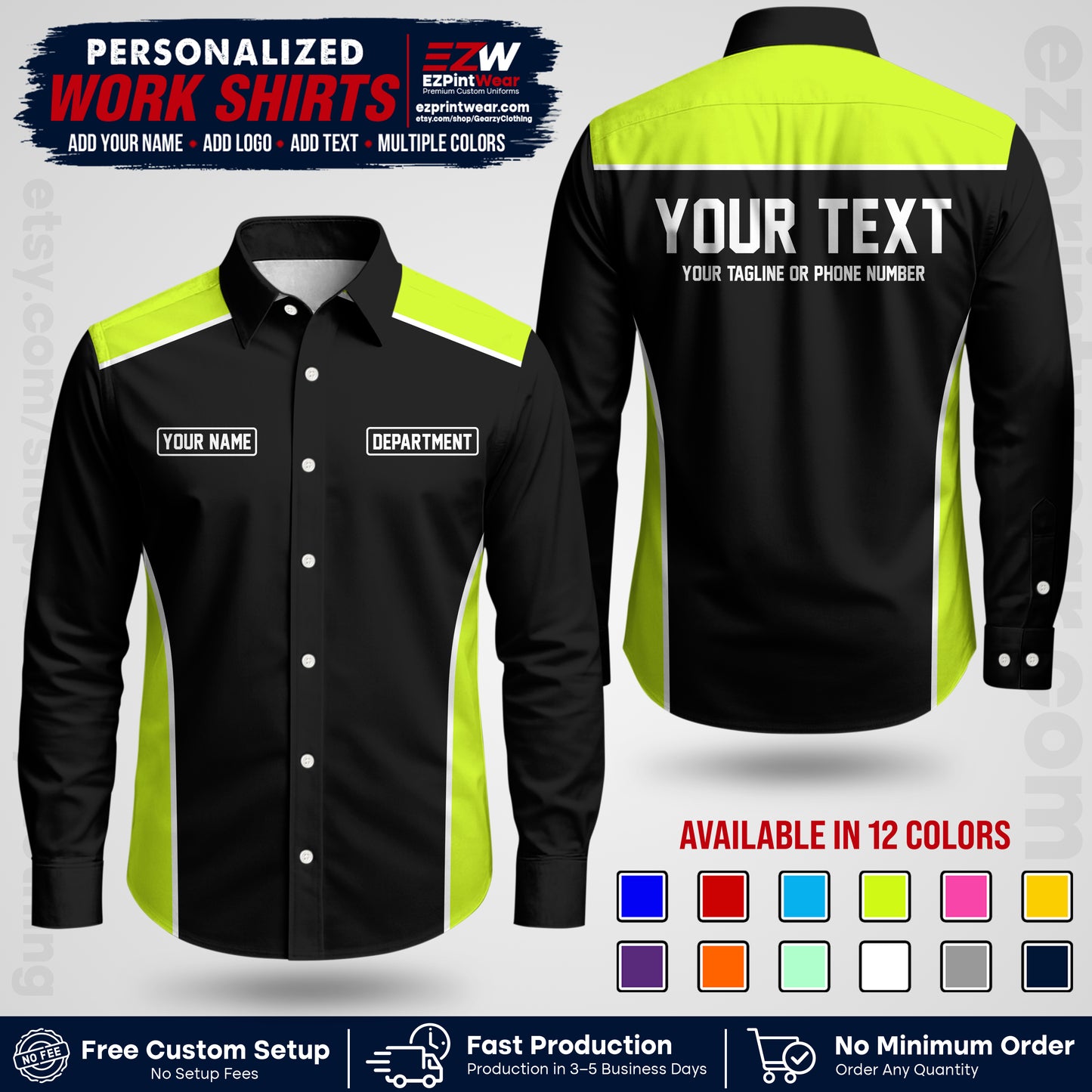 Custom All Over Print Work Uniform Shirt with Name, Logo & Text | Custom Hawaiian Shirt | Company Shirt | Employee Uniform UNF12