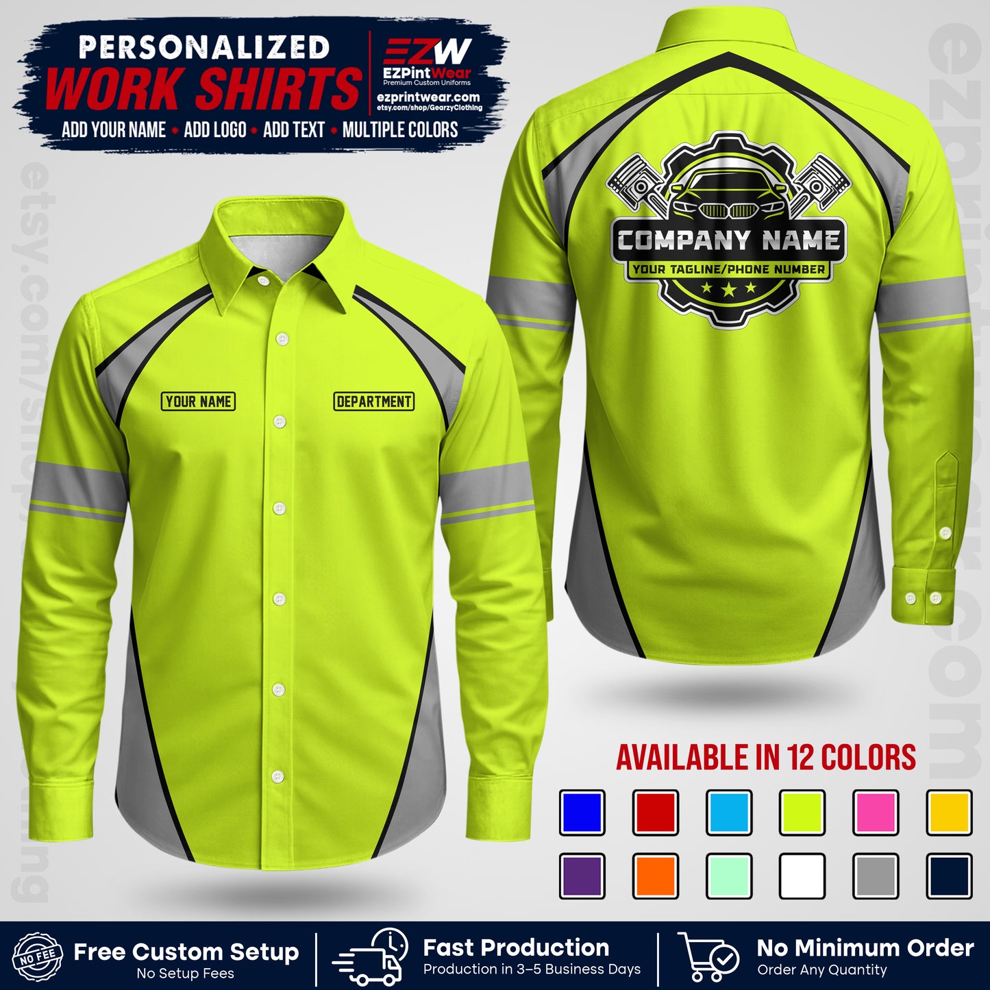 Custom Mechanic Work Shirt with Name, Logo & Text | Auto Shop Uniform | Workwear MCN 09