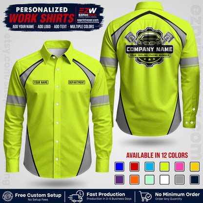 Custom Mechanic Work Shirt with Name, Logo & Text | Auto Shop Uniform | Workwear MCN 09