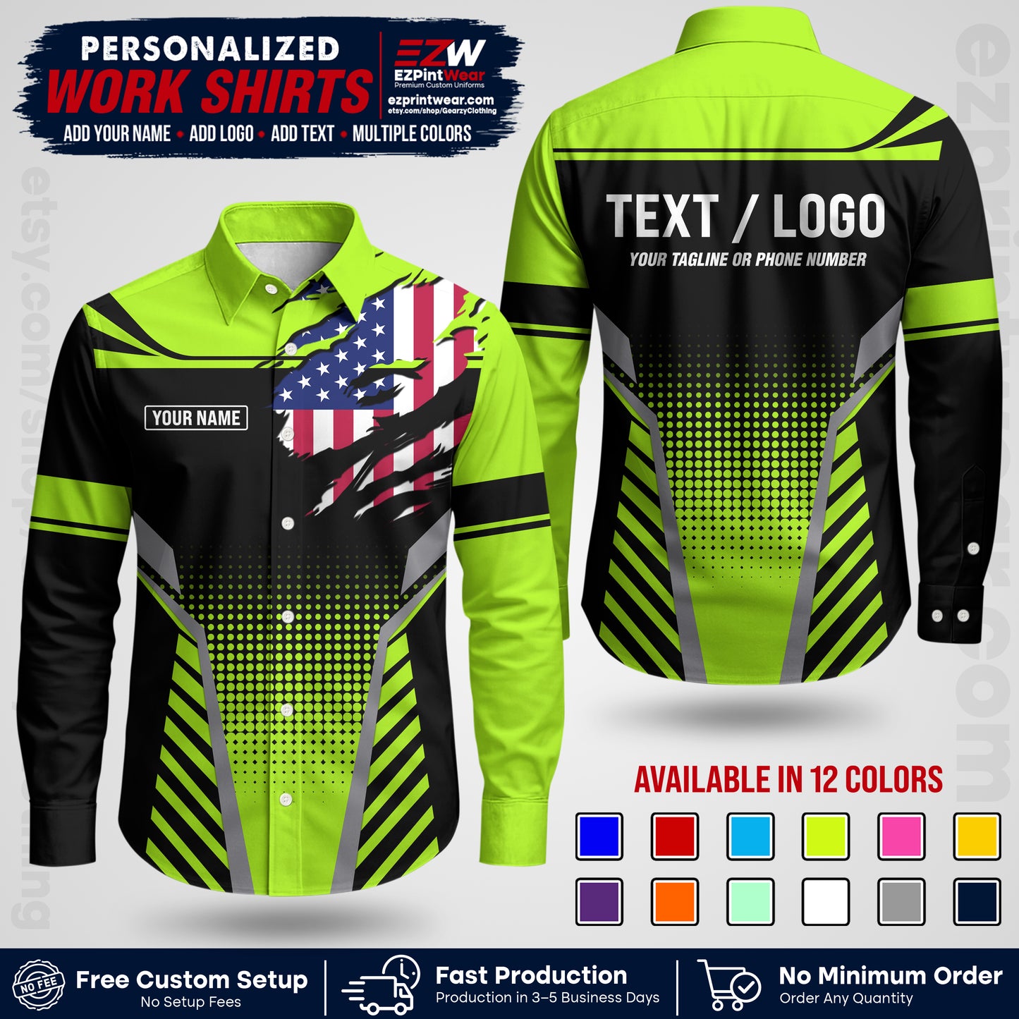 Custom All Over Print Work Uniform Shirt with Name, Logo & Text | Custom Hawaiian Shirt | Company Shirt | Employee Uniform UNF07