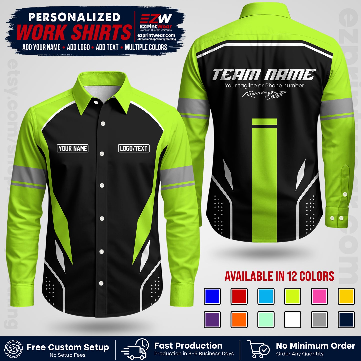 Custom Racing Shirt with Name, Logo & Text | Race Team Uniform | Crew Apparel RC06