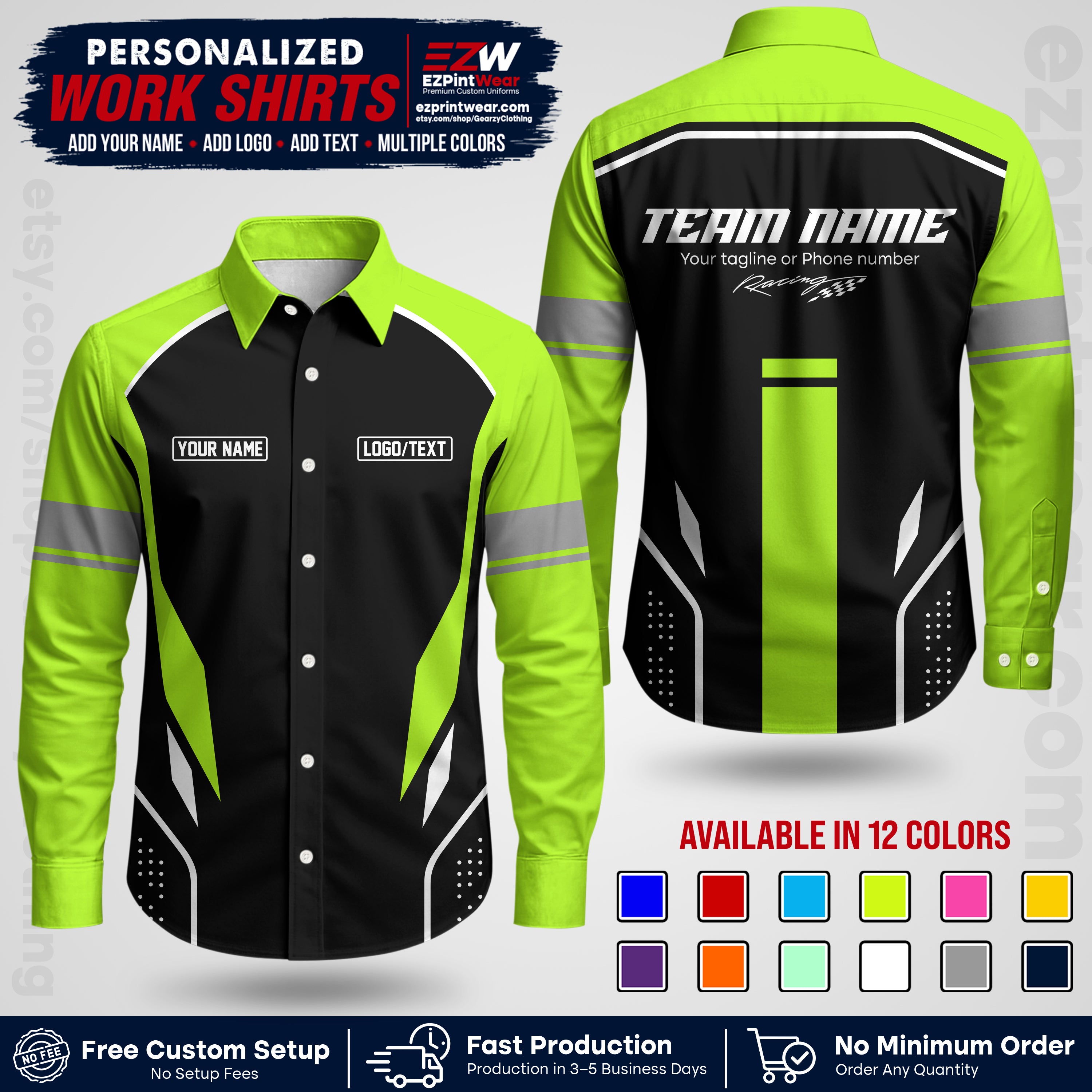 Custom Racing Shirt with Name, Logo & Text | Race Team Uniform | Crew Apparel RC06