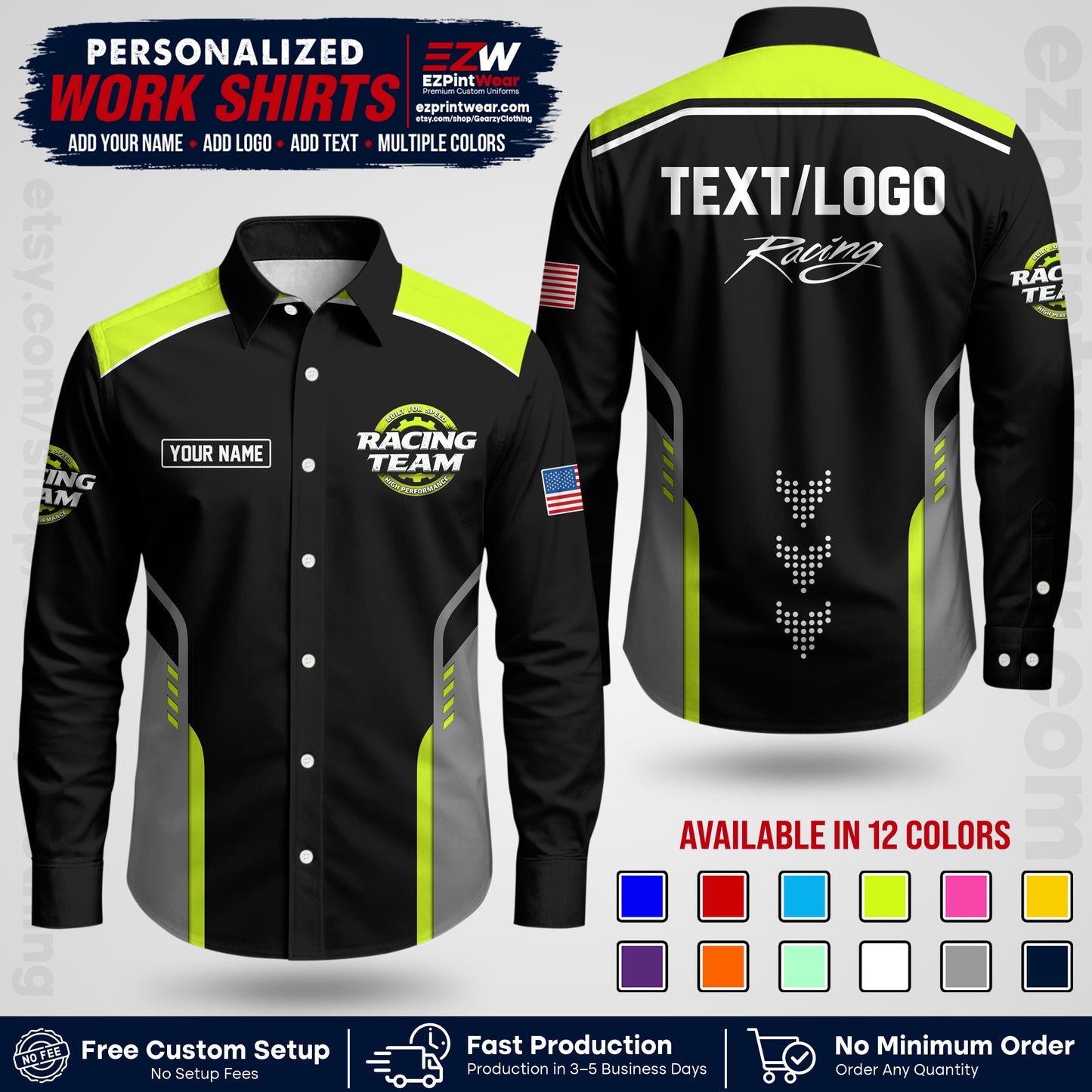 Custom Racing Shirt with Name, Logo & Text | Race Team Uniform | Crew Apparel RC09