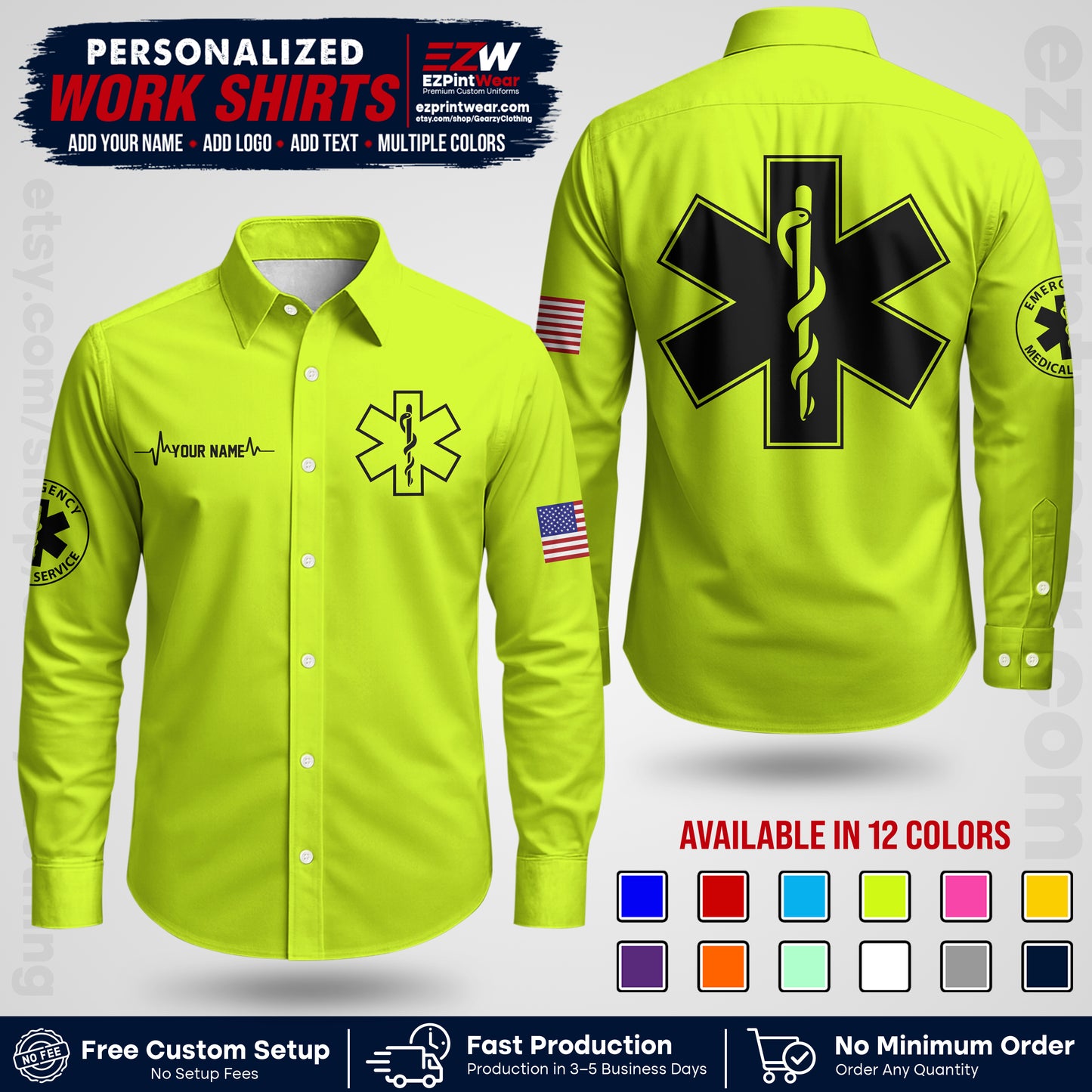Custom EMS Shirt with Name, Logo & Text | EMS Team Uniform | First Responder Workwear EMSU04