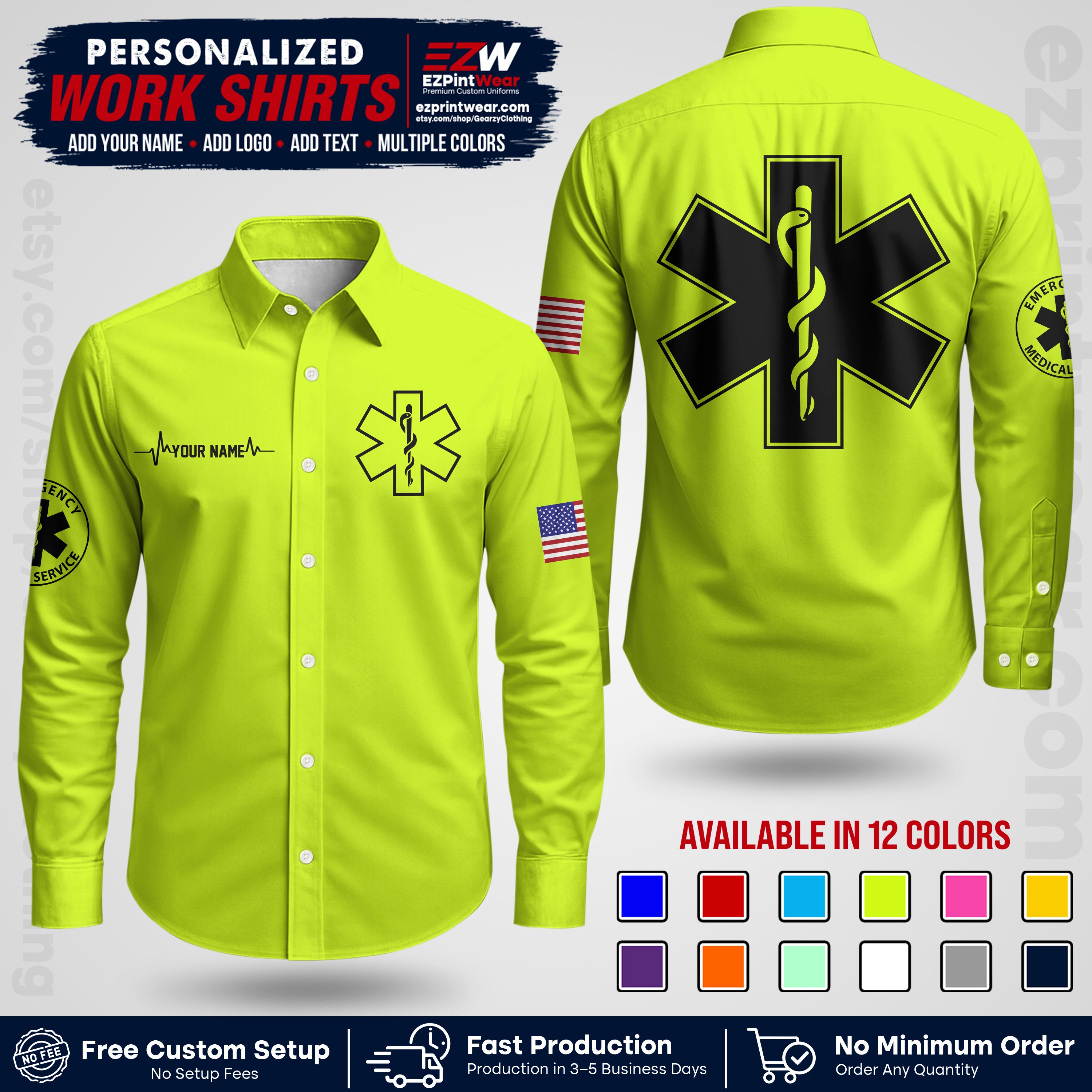 Custom EMS Shirt with Name, Logo & Text | EMS Team Uniform | First Responder Workwear EMSU04