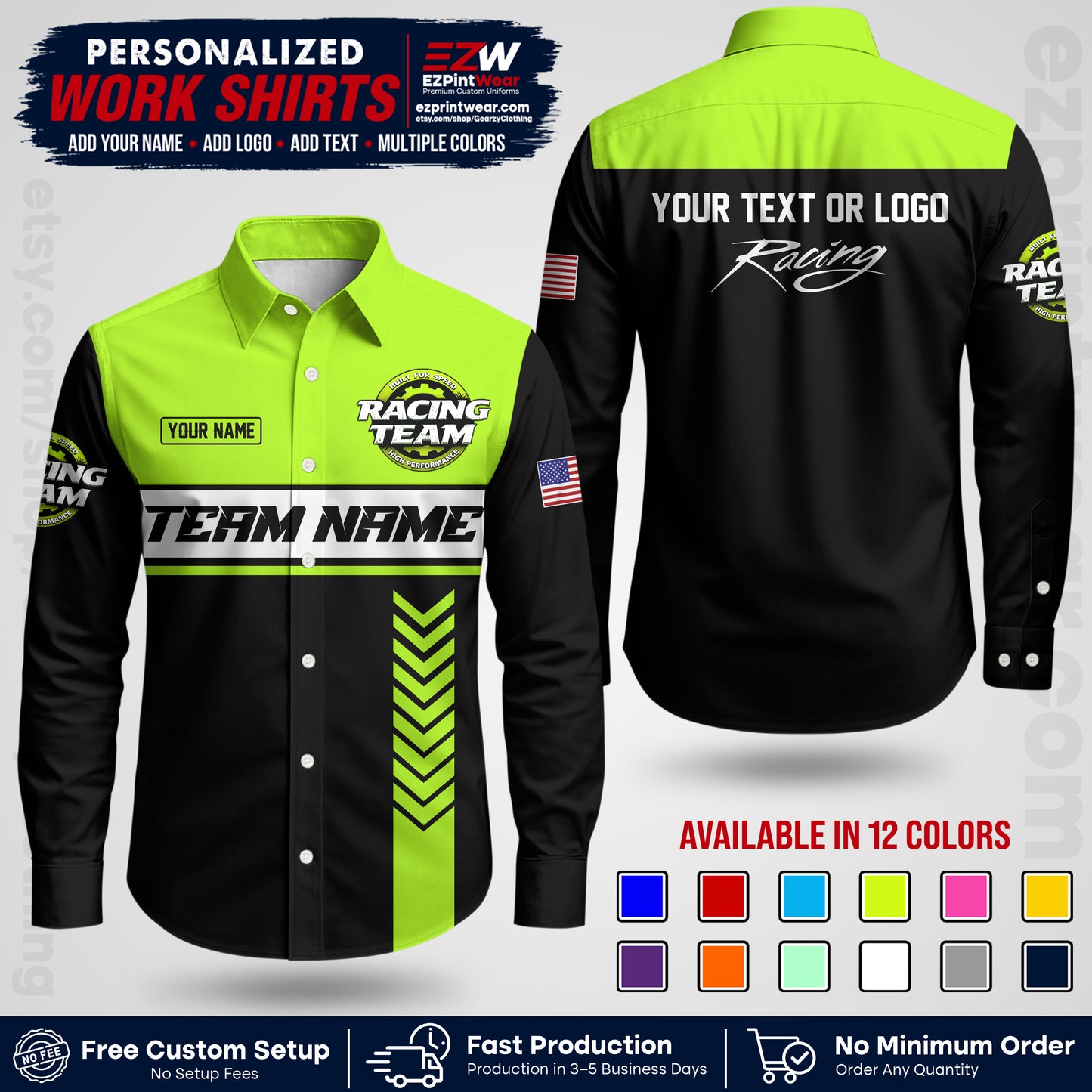 Custom Racing Shirt with Name, Logo & Text | Race Team Uniform | Crew Apparel RC02